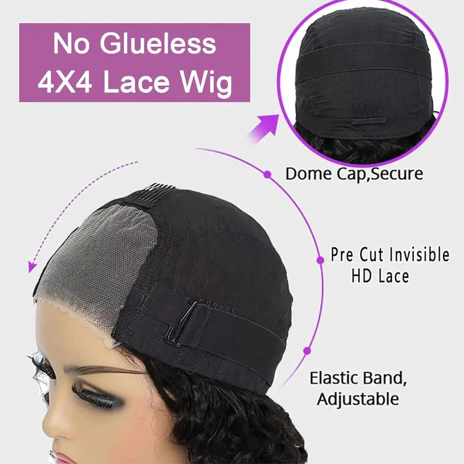 13x4 Glueless Kinky Straight Bob Wig | Ready-to-Wear | Brazilian Remy Human Hair
