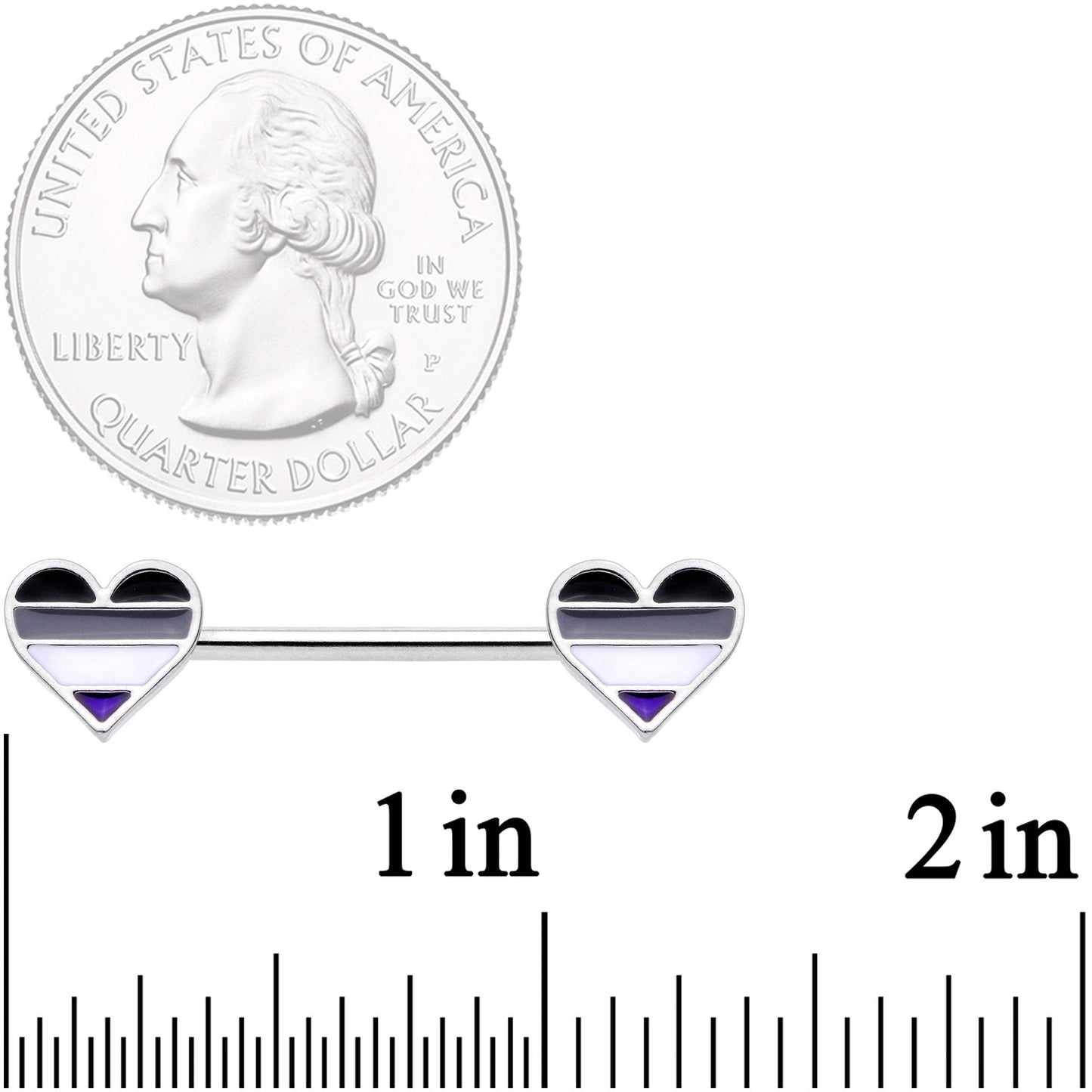 14G Black Grey White Asexual Pride Heart Barbell Nipple Ring Set