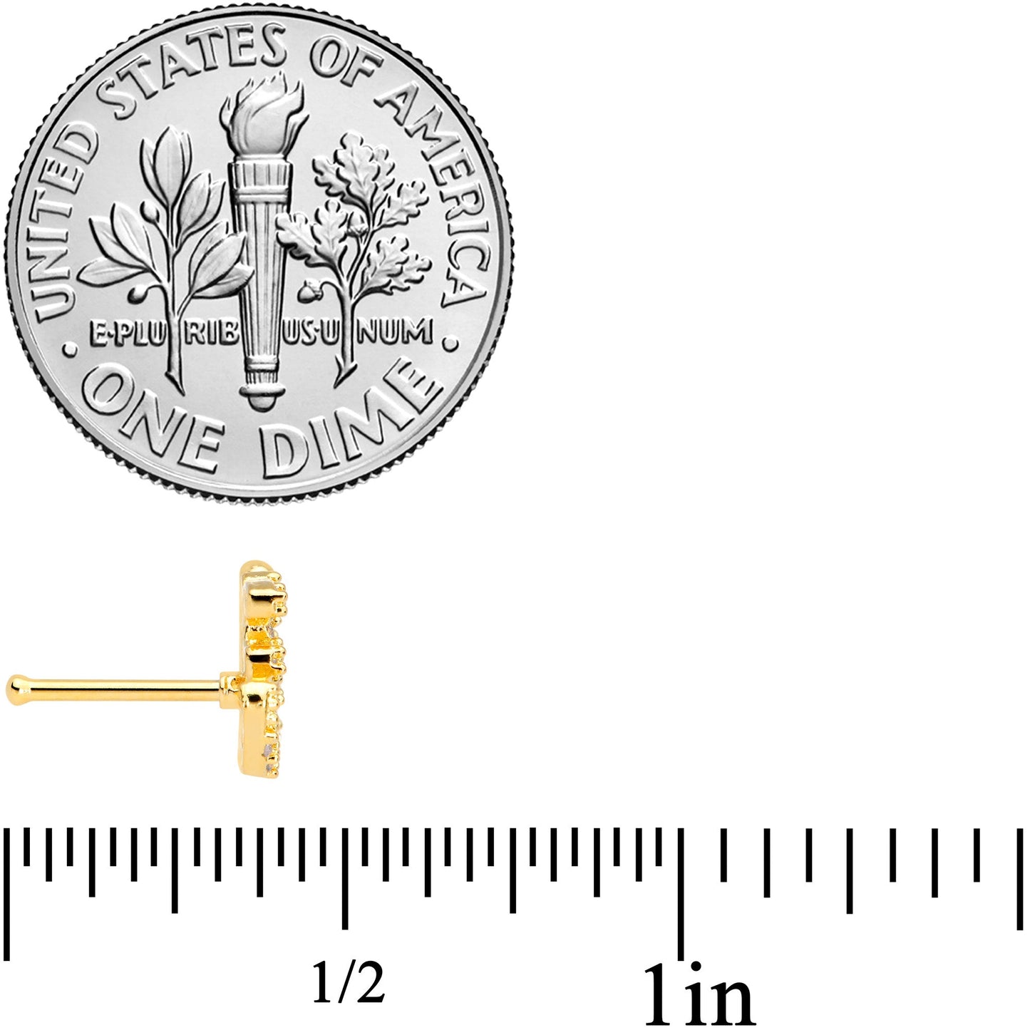 20G 1/4 Clear CZ Gem Gold Tone Amazing Om Nose Bone