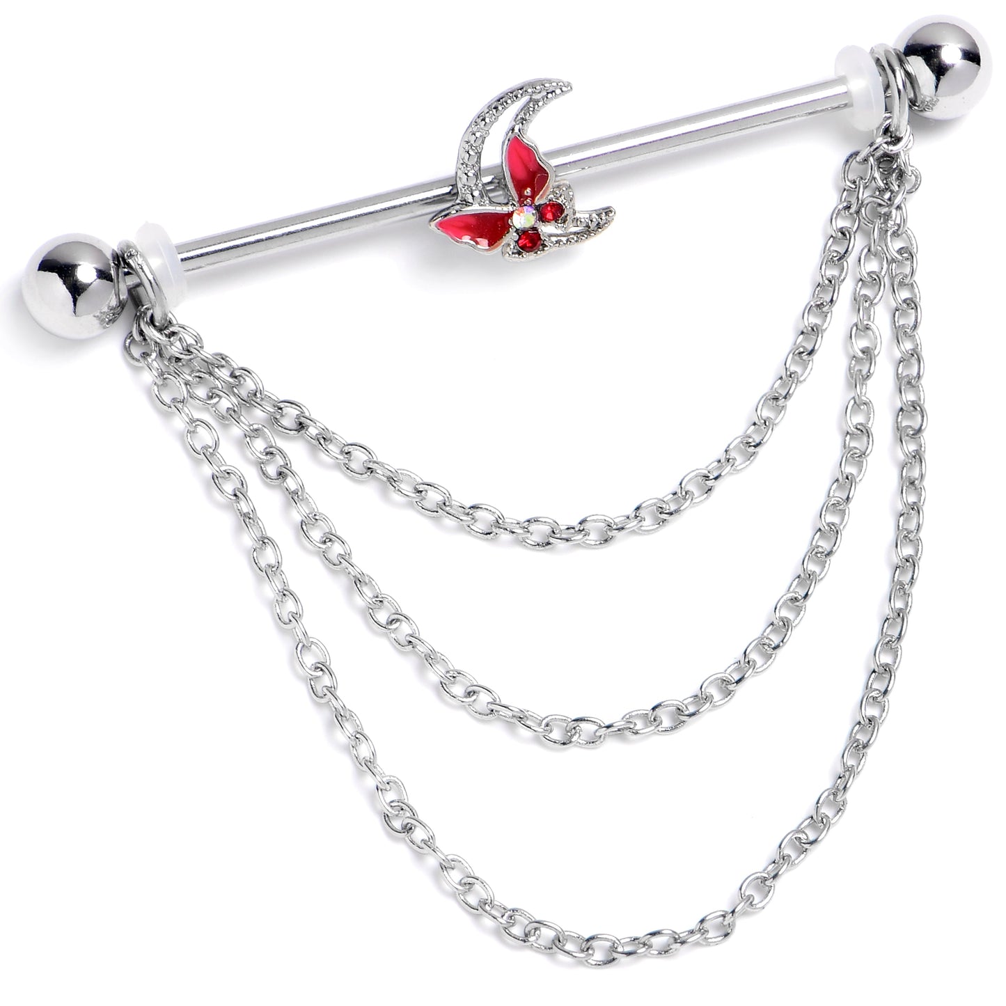 14G Aurora Gem Butterfly Pink Beauty Dangle Industrial Barbell 38mm