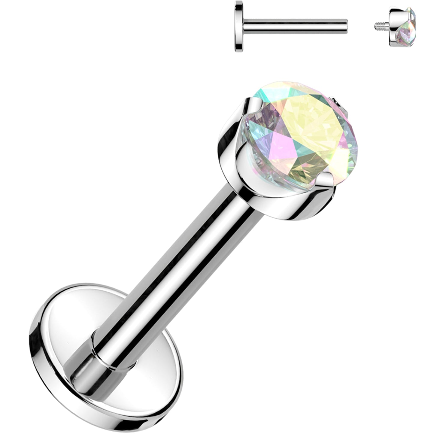 16G 5/16 3mm Aurora CZ Round Medical Grade Titanium Flat Back Earring