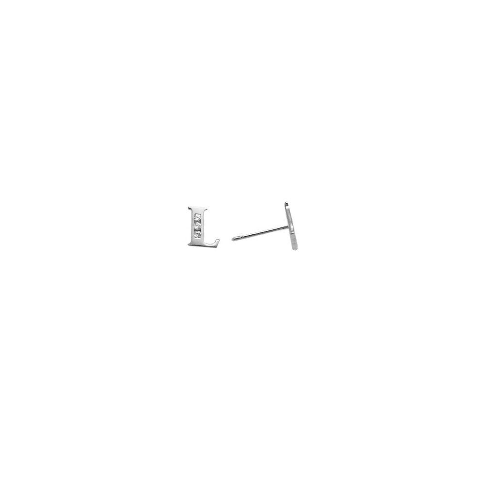 14k White Gold CZ Initial L Stud Earrings