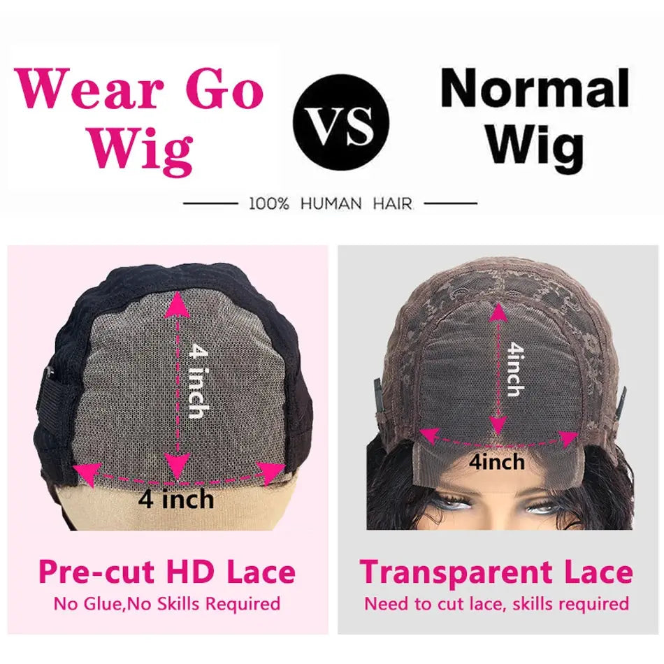Body Wave | 13X4 Transparent Lace | Ready To Wear | PrePlucked | Glueless | Ready To Go | Short Bob | Human Hair Wigs