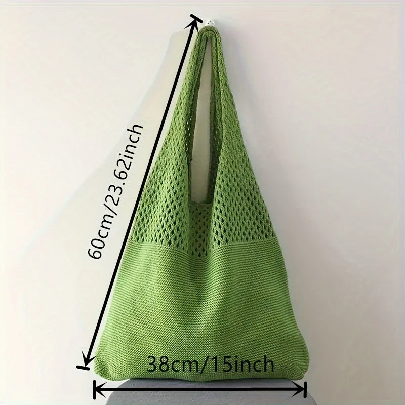 Large Capacity Retro Hollow Crochet Bag | Spacious Interior for Daily Essentials & Ideal for Grocery Shopping or Travel