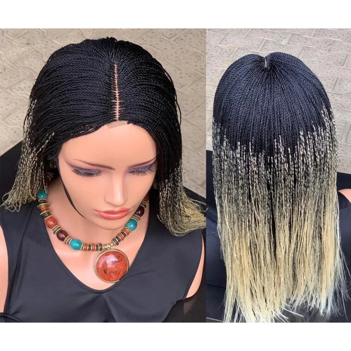 Senegalese Micro Twist Braided Wig | Bob Length | Light Passion Twist | Lace Front Wig | Black Women