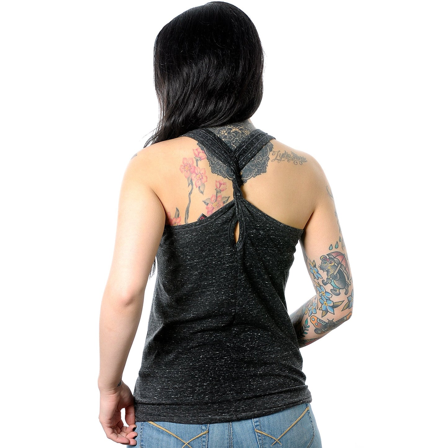 I hate everyone Black Gray Cosmic Twist Back Tank Top