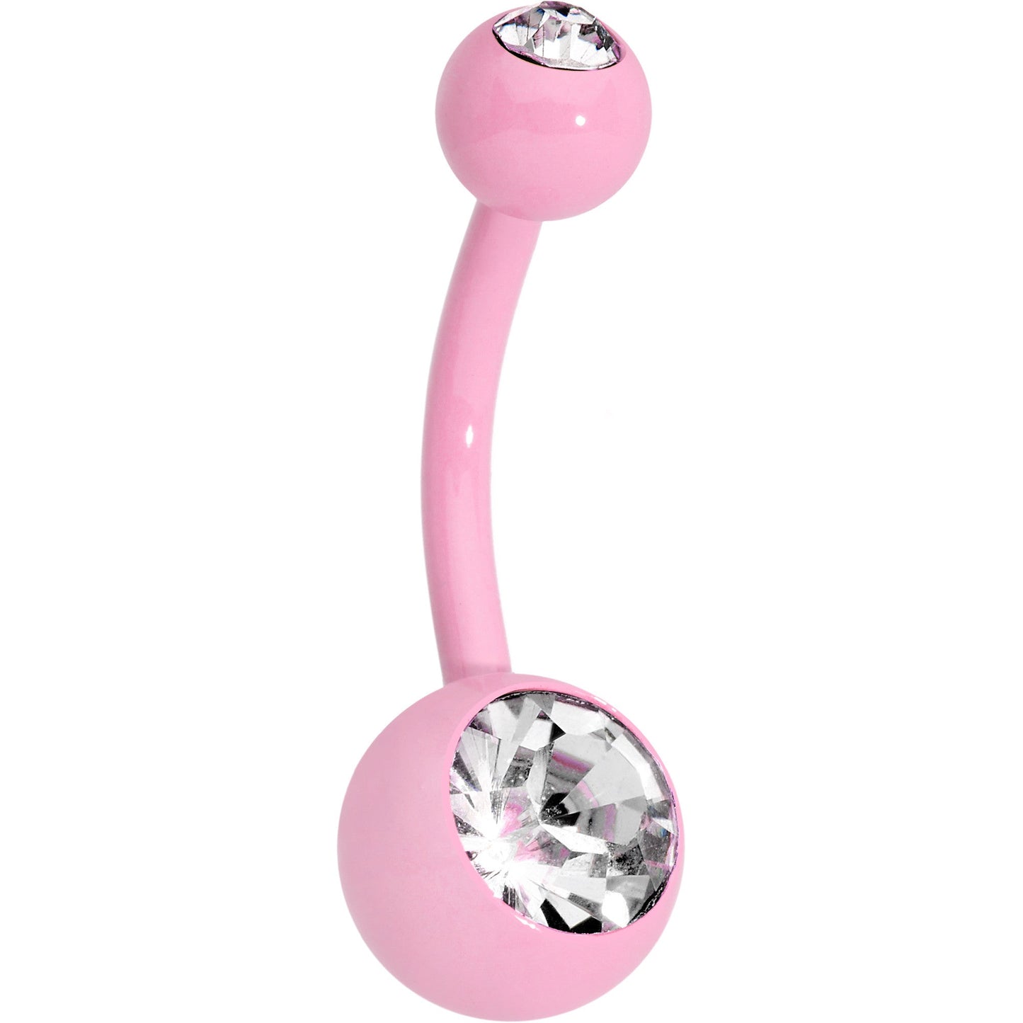 14G 3/8 Clear Gem Light Pink Acrylic Over Steel Belly Ring