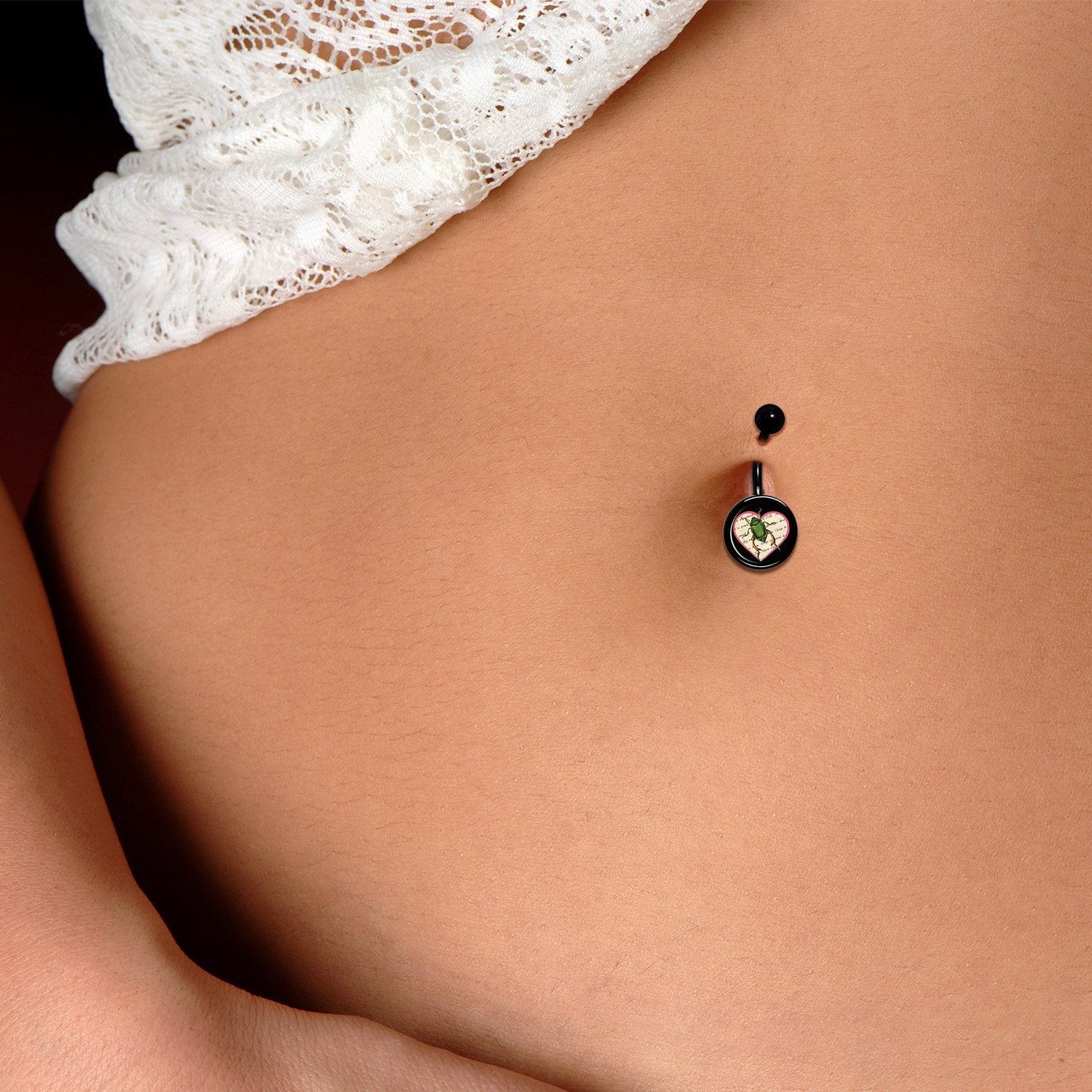 Love Letter Beetle Bug Black Belly Ring