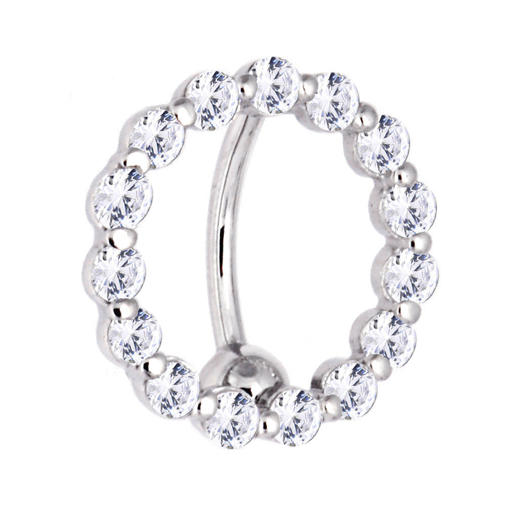 16G Solid 14k White Gold Reverse Zirconia Circle Belly Ring