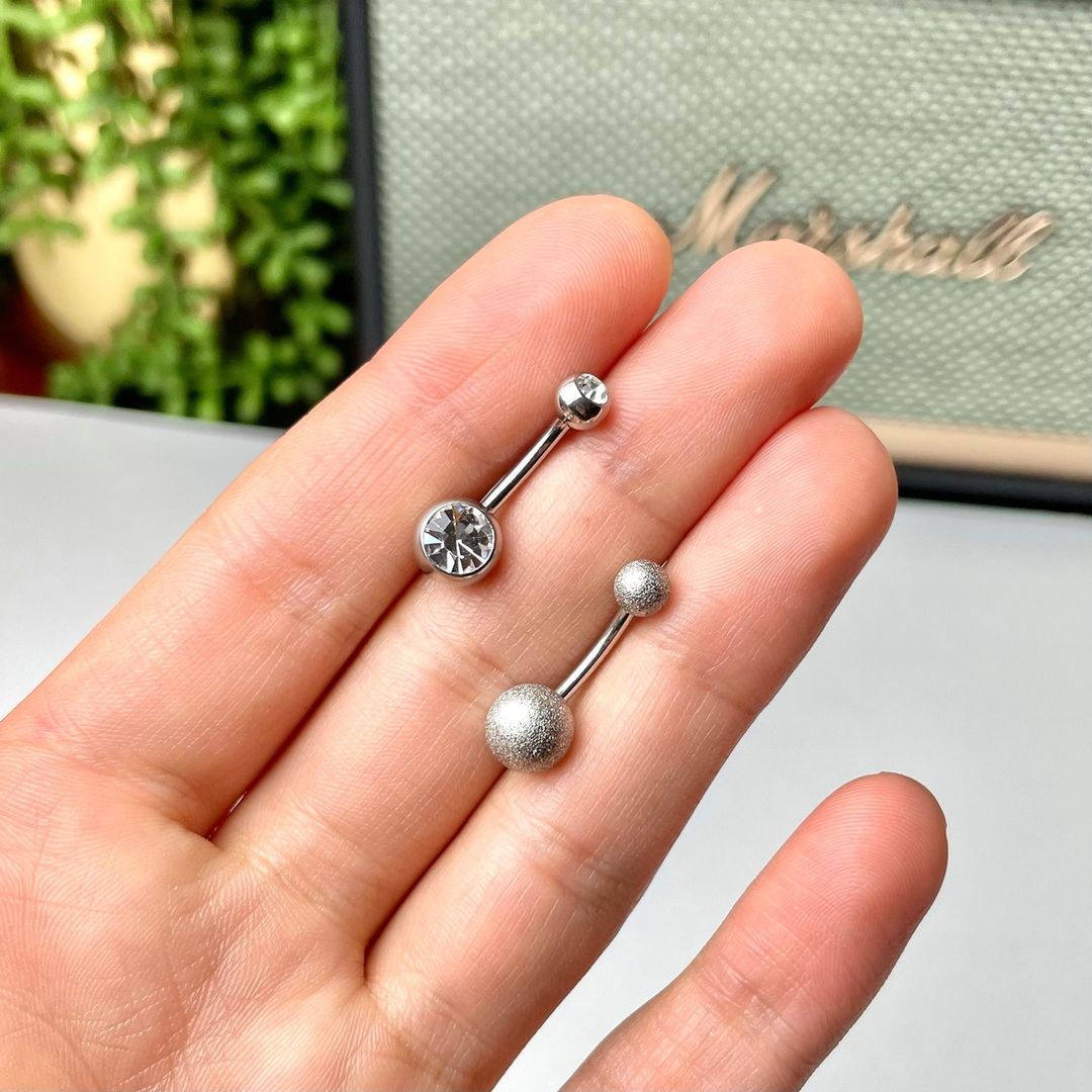14G 1/2 Silver Sandblasted Steel Belly Ring 5mm and 8mm Ball