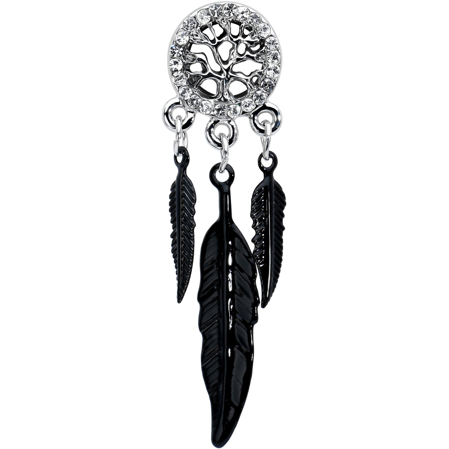 0G Clear Gem Steel Single Flare Tree of Life Dangle Plug Set