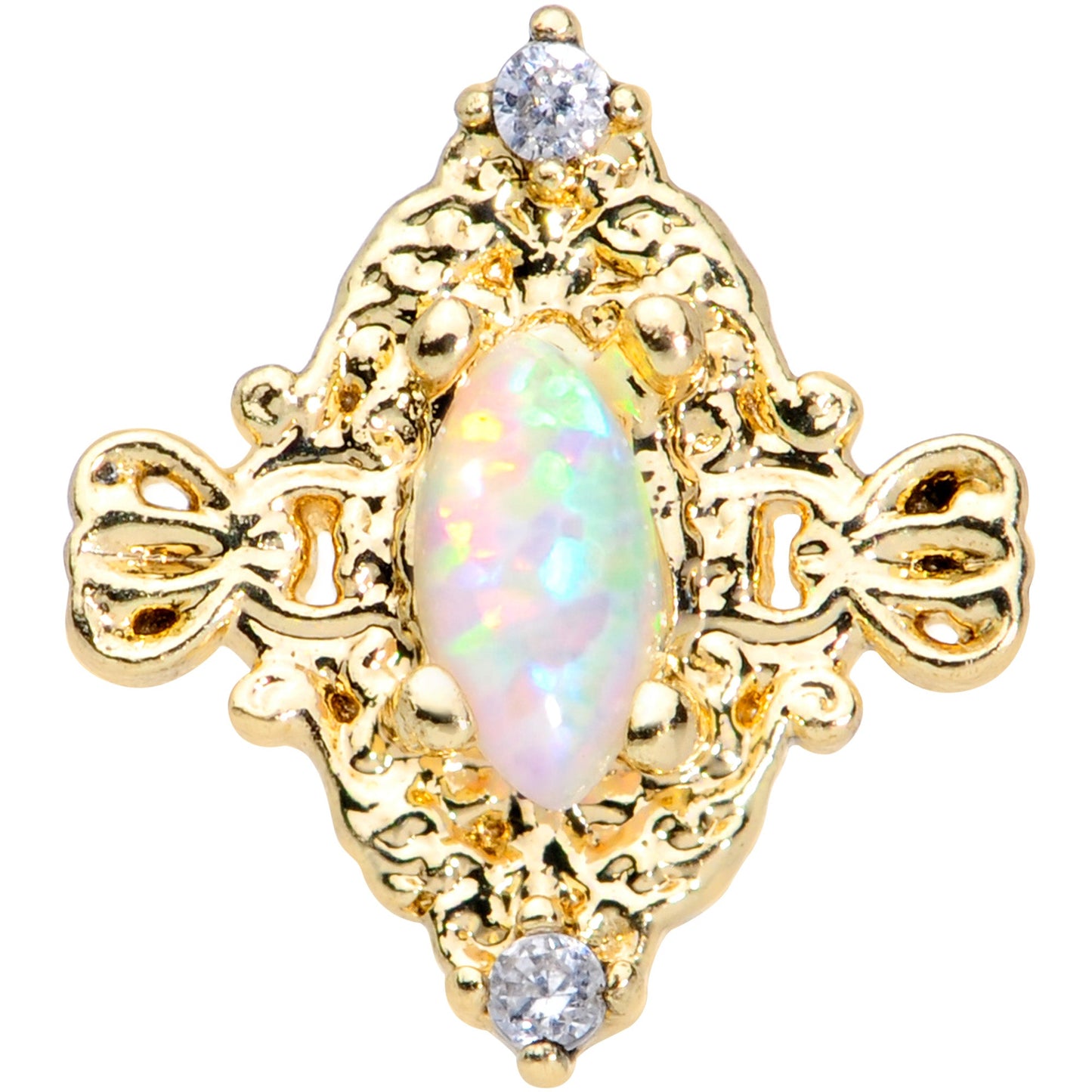 16G 1/4 White Synthetic Opal Gold Tone Oval Cartilage Tragus