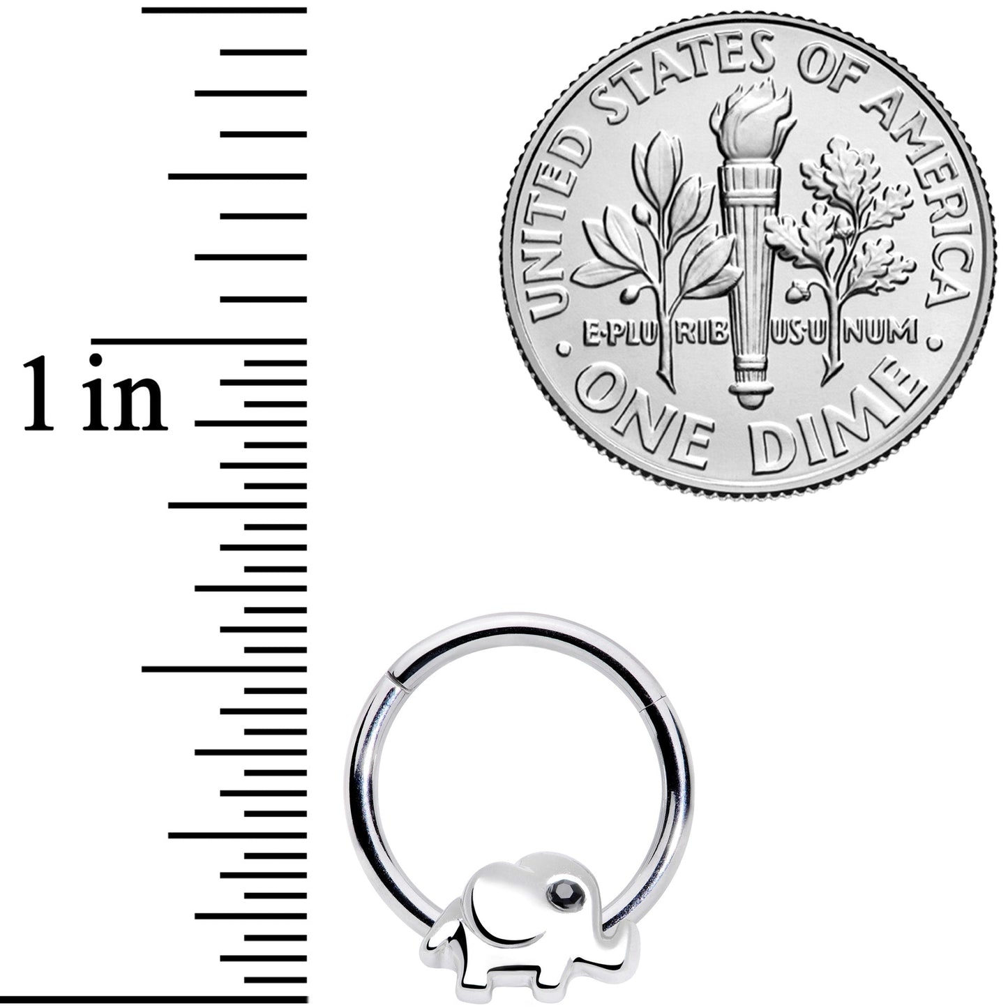 16G 3/8 Black Gem Baby Elephant Hinged Segment Ring