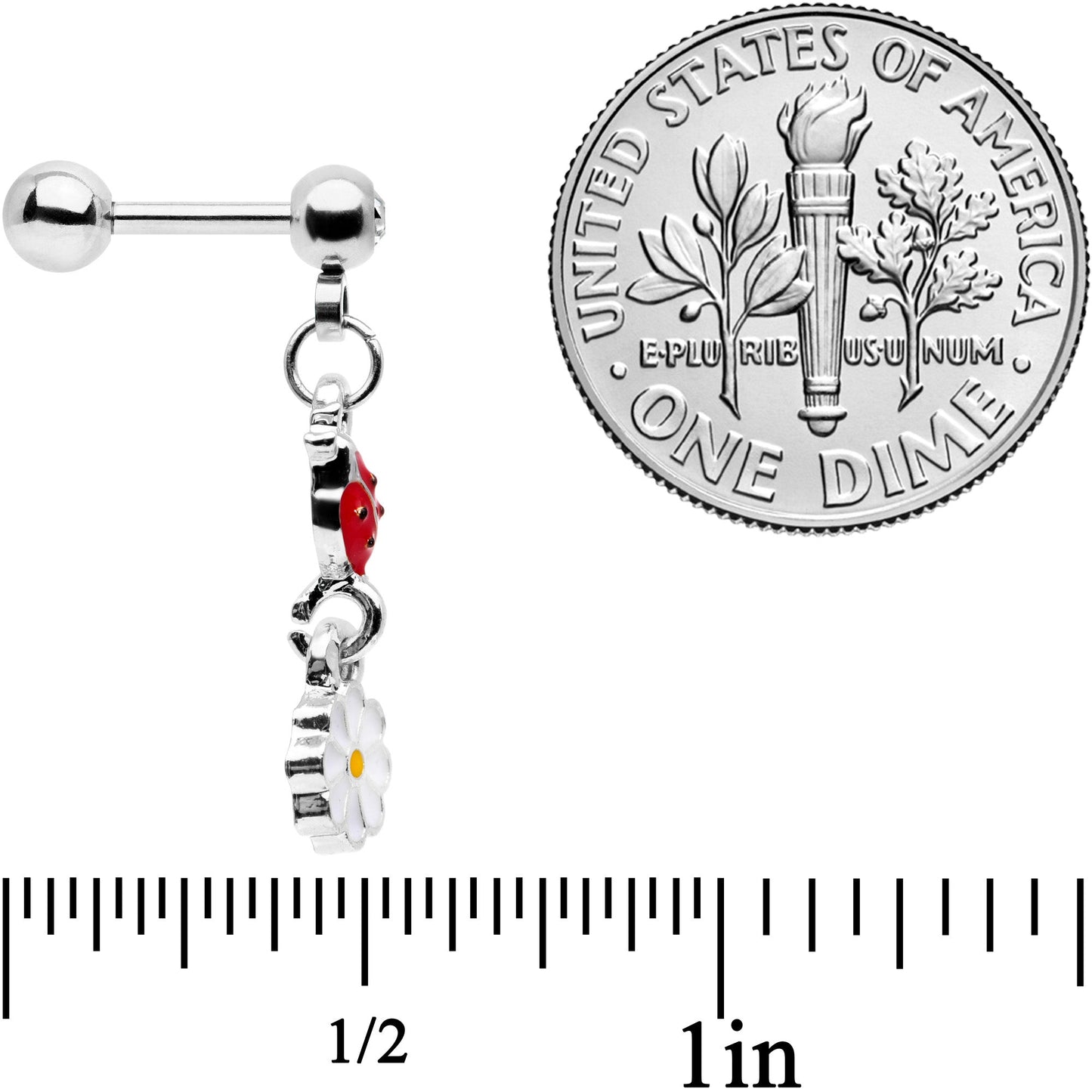 16G 1/4 Clear Gem Ladybug Dangle Cartilage Tragus