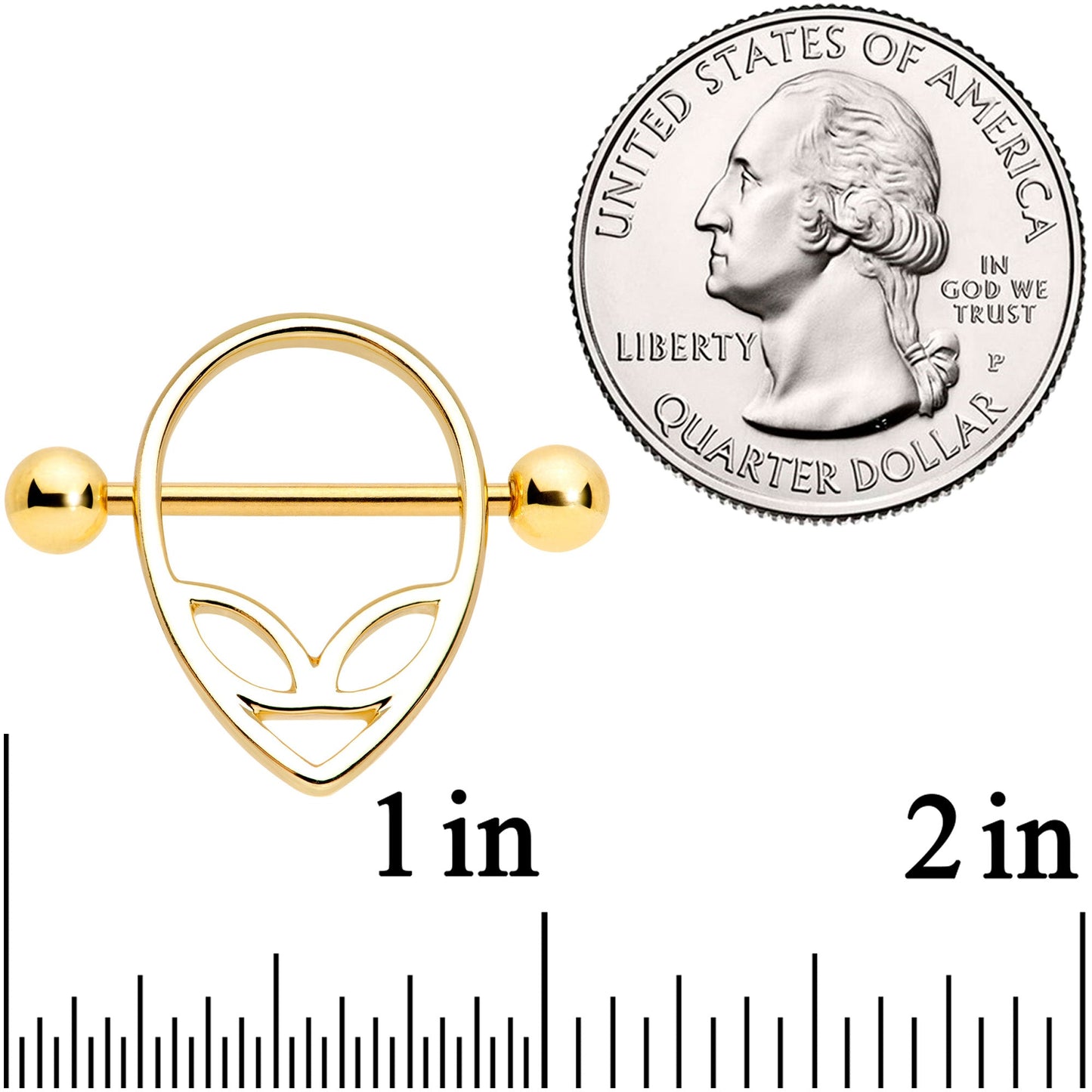 14G 9/16 Gold Tone UFO Alien Nipple Shield Set