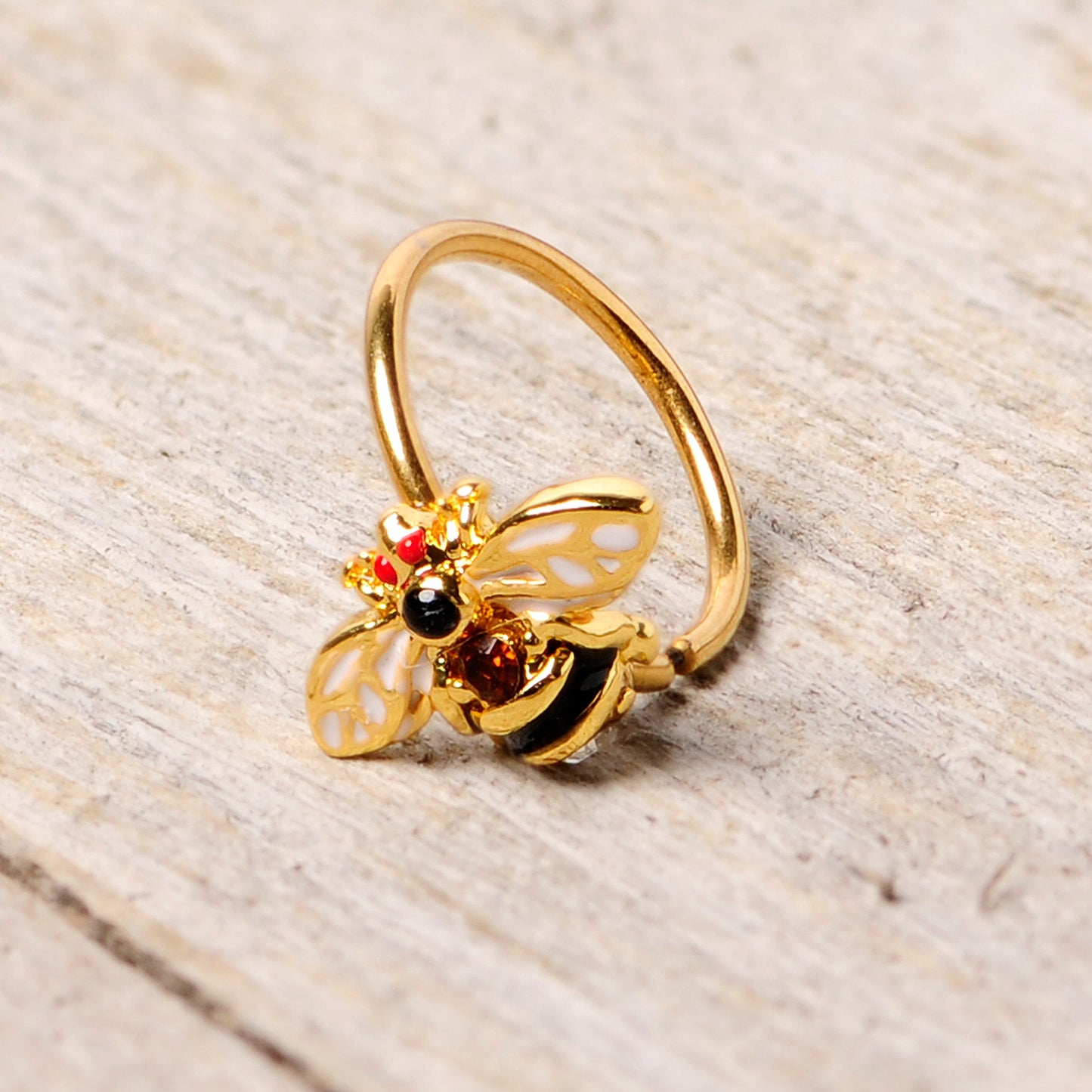 20G 5/16 Clear Yellow Gem Gold Tone Bee Nose Hoop