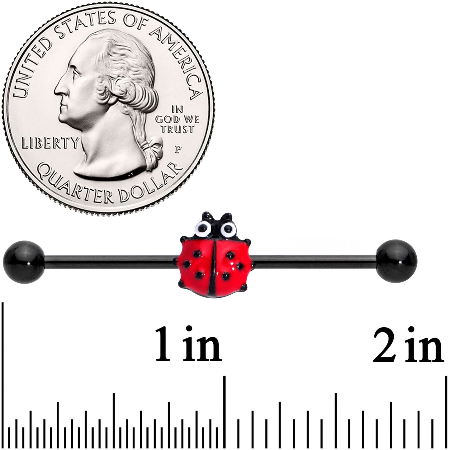 14G Black Polka Dot Ladybug Industrial Barbell 38mm
