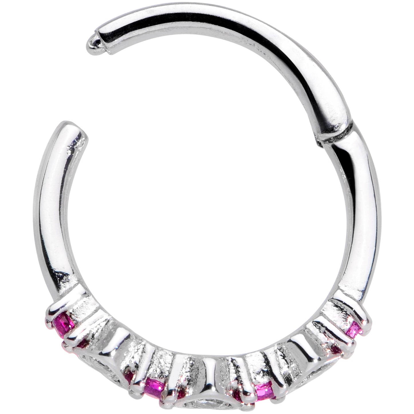 16G 3/8 Clear Pink CZ Gem Hearts Hinged Segment Ring