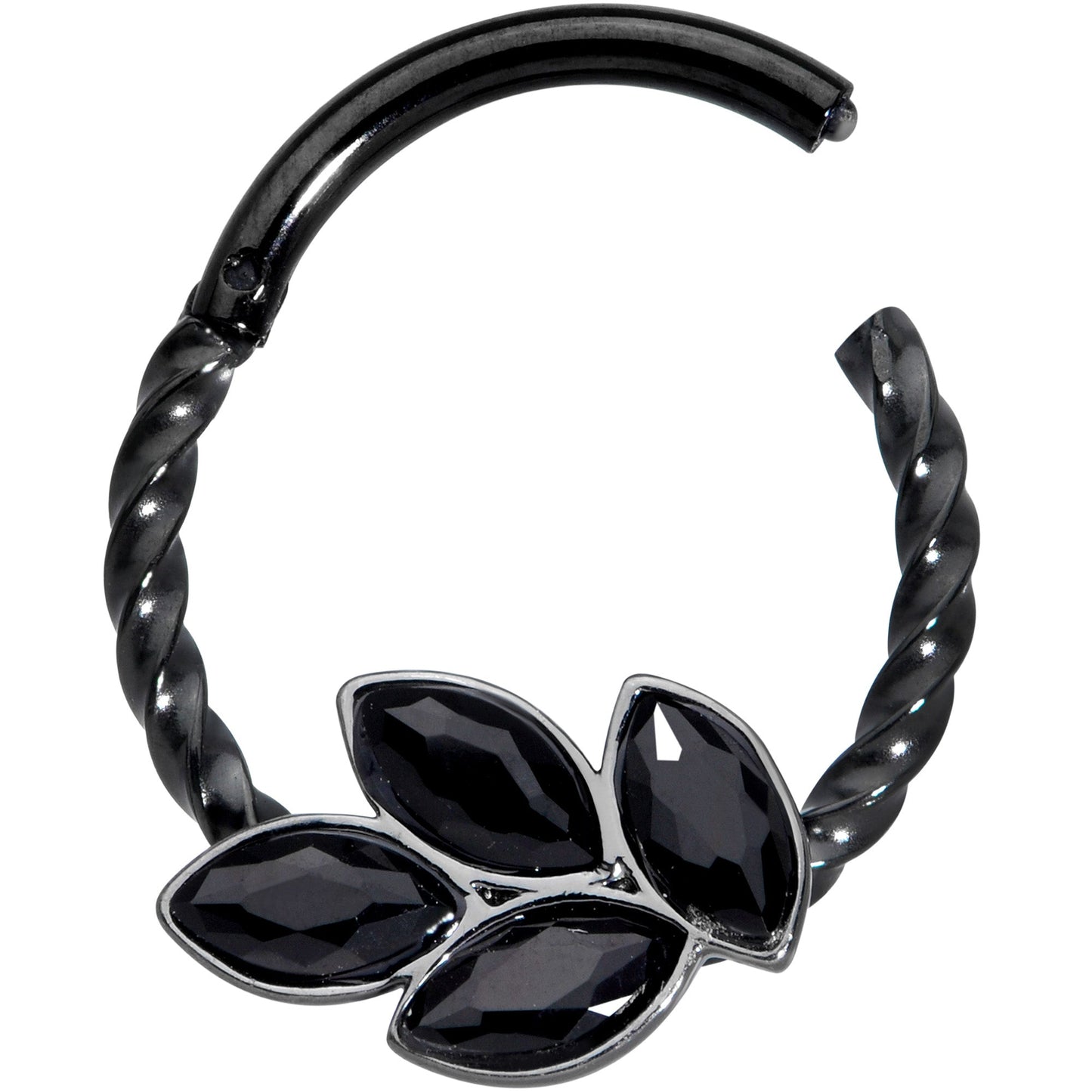 16G 3/8 Black Gem Black Oval Quartet Twisted Cartilage Clicker