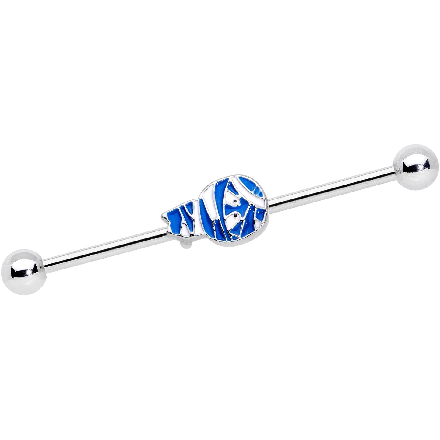 14G Blue White Mummy Halloween Industrial Barbell 38mm