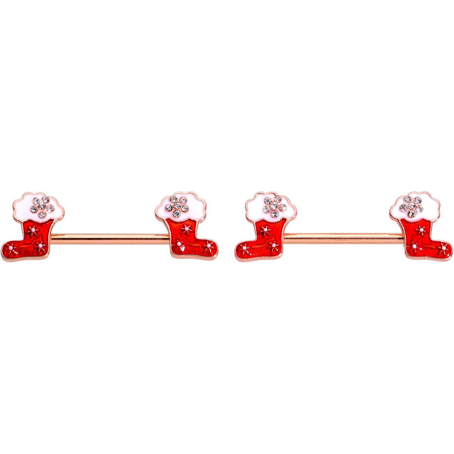 14G 9/16 Rose Gold Tone Stocking Christmas Nipple Ring Set