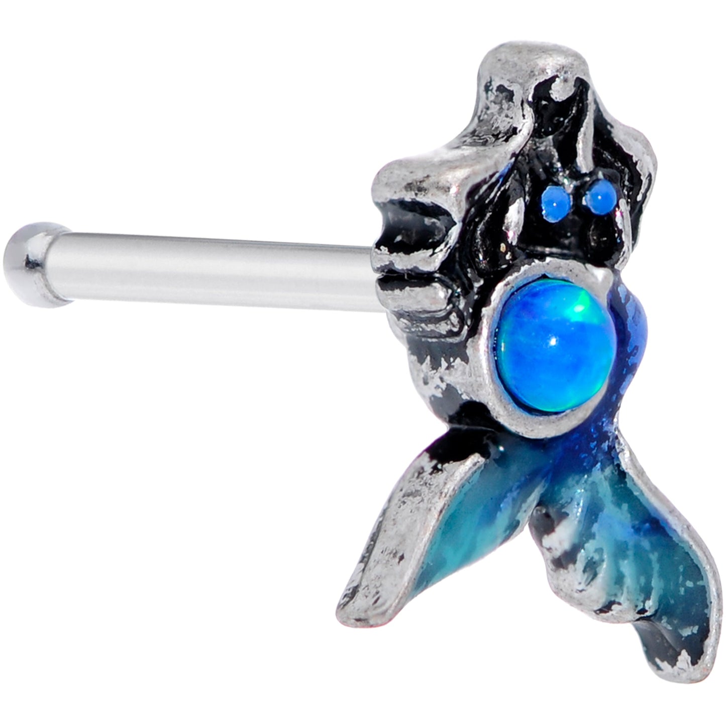 20G 1/4 Blue Synthetic Opal Blue Tail Mermaid Nose Bone
