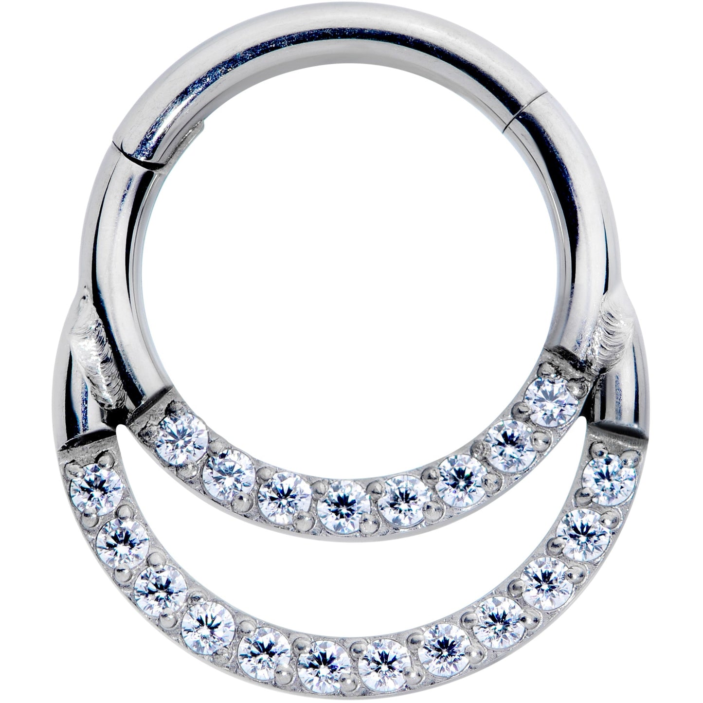 16G 5/16 Clear CZ Gem G23 Titanium Double Row Cartilage Clicker