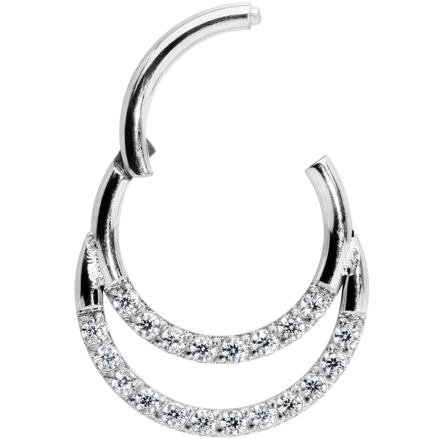 16G 5/16 Clear CZ Gem Double Row Hinged Segment Ring