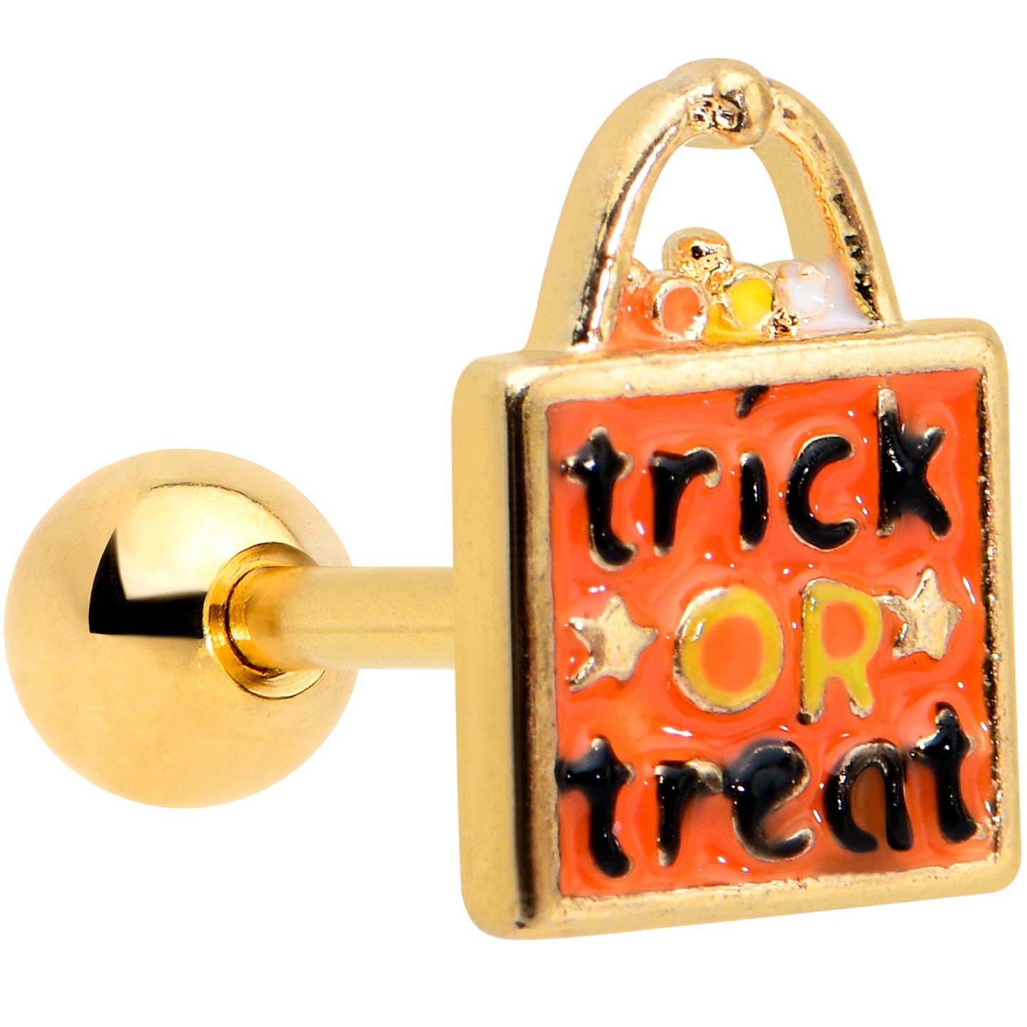 16G 1/4 Gold Tone Trick or Treat Halloween Cartilage Tragus