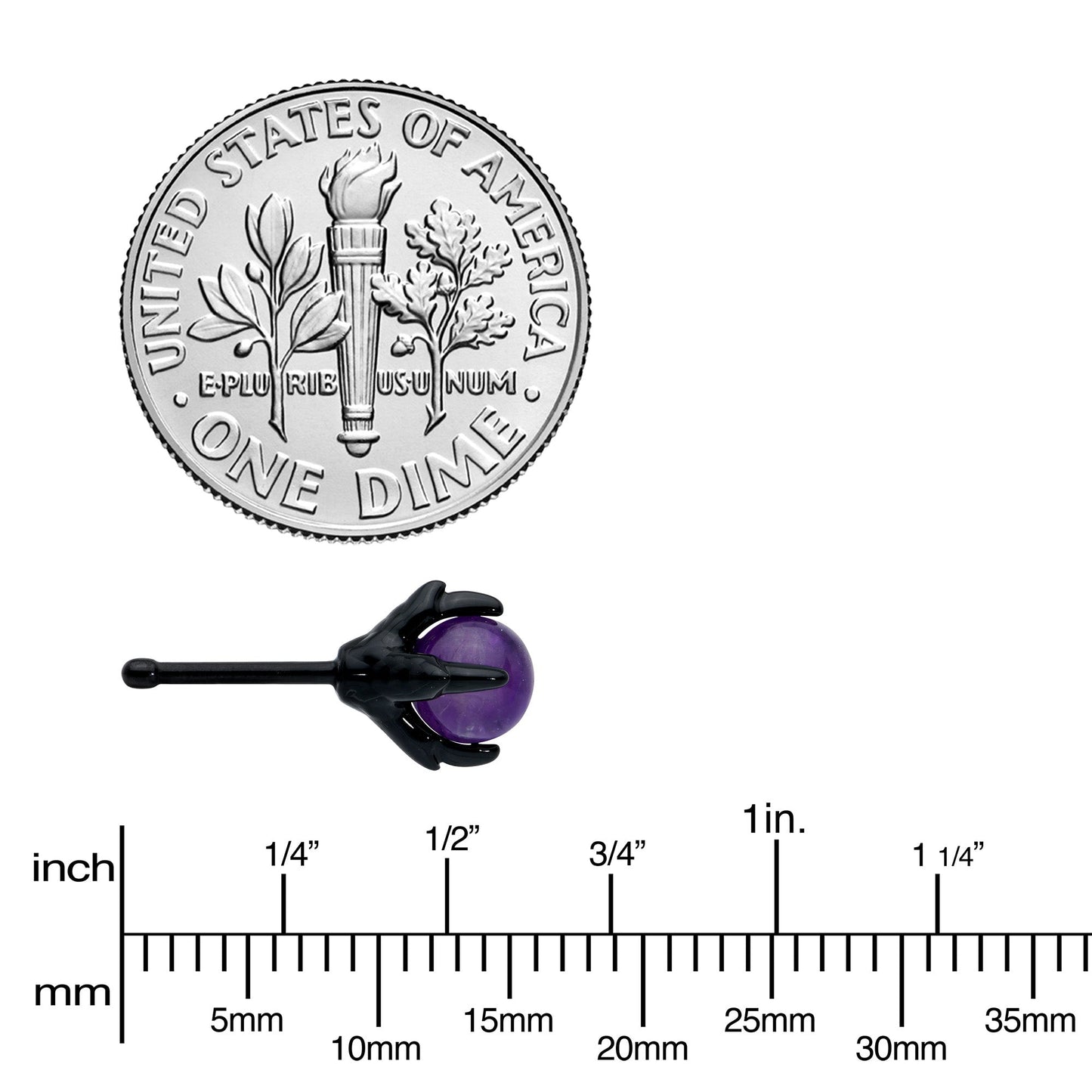 20G 1/4 Purple Synthetic Amethyst Black Claw Hand Nose Bone