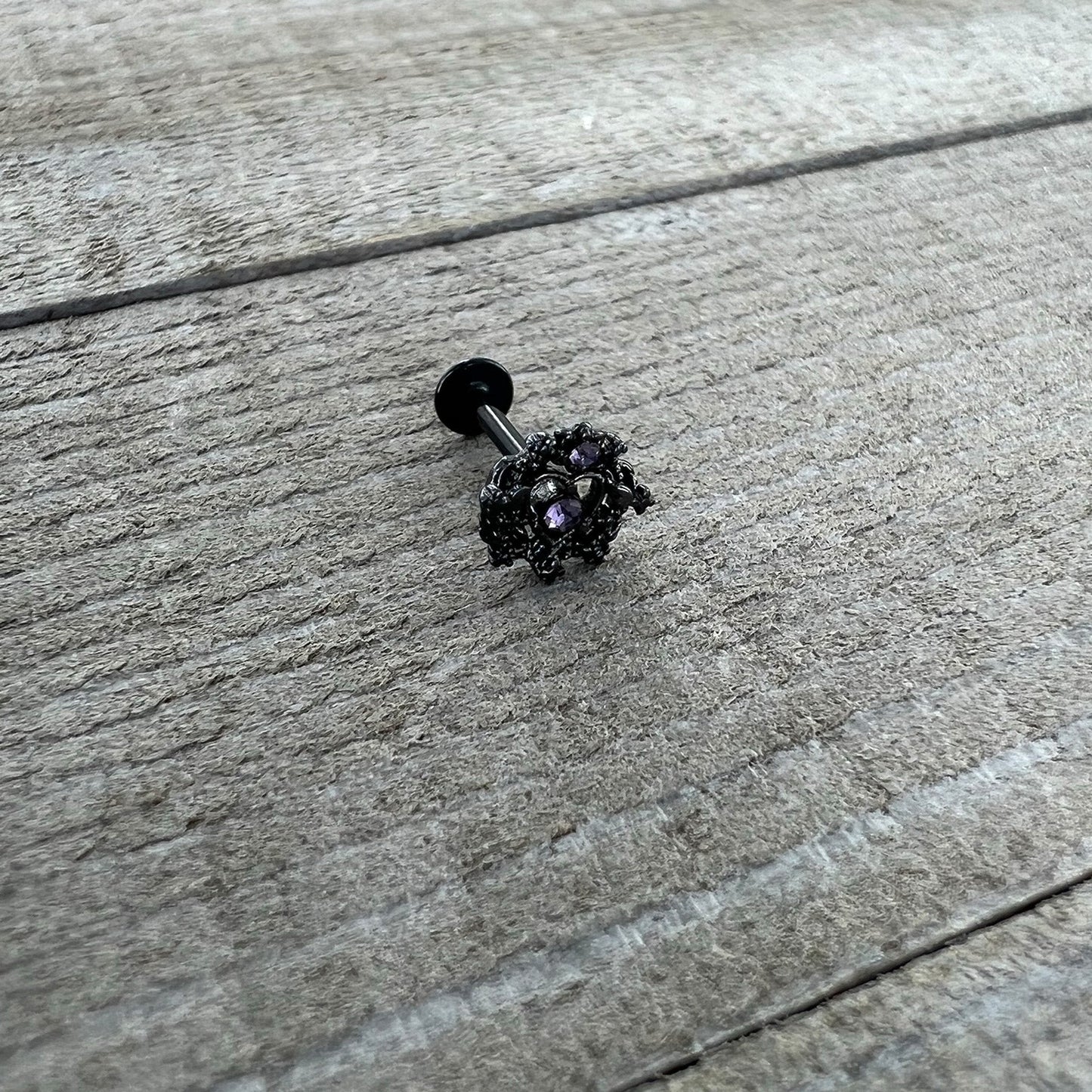 16G 5/16 Purple Gem Regal Black Crown Heart Labret Monroe Tragus