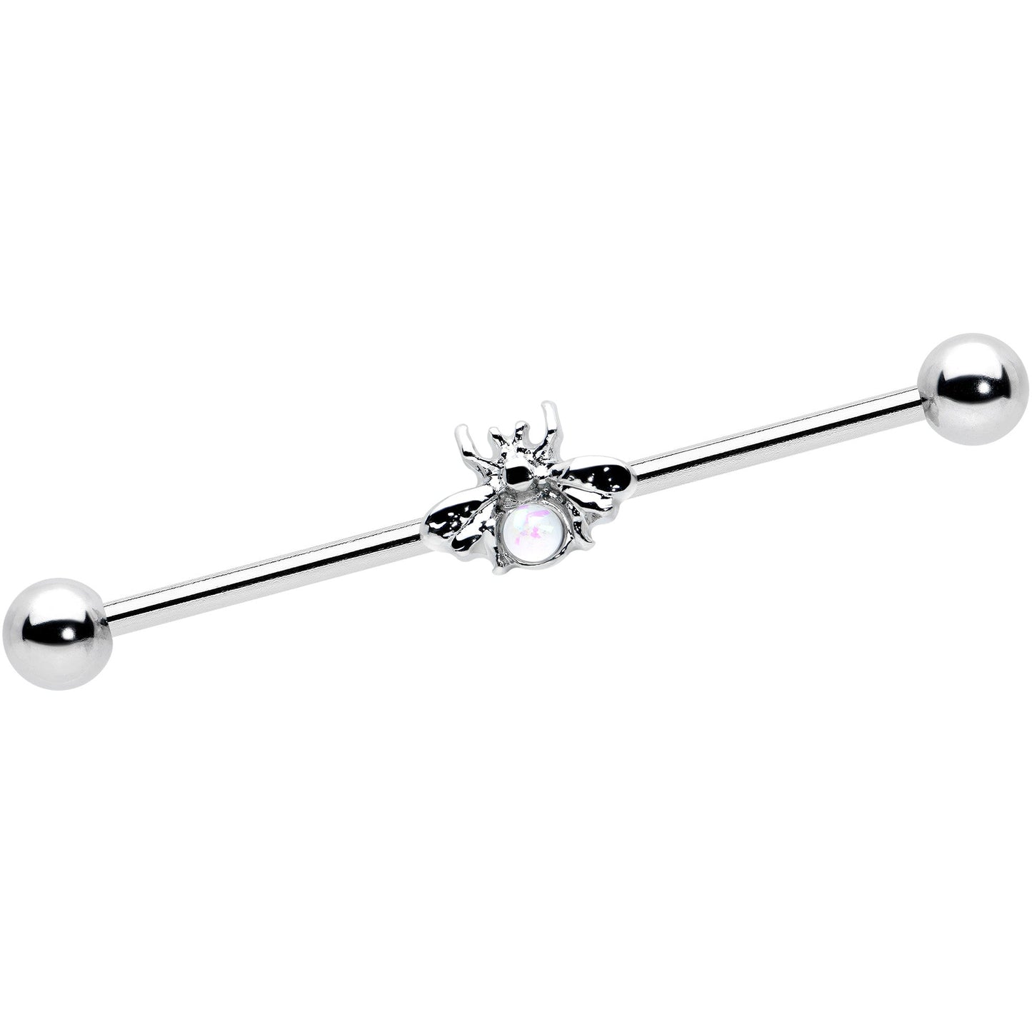 14G White Faux Opal Bee Beautiful Insect Industrial Barbell 38mm