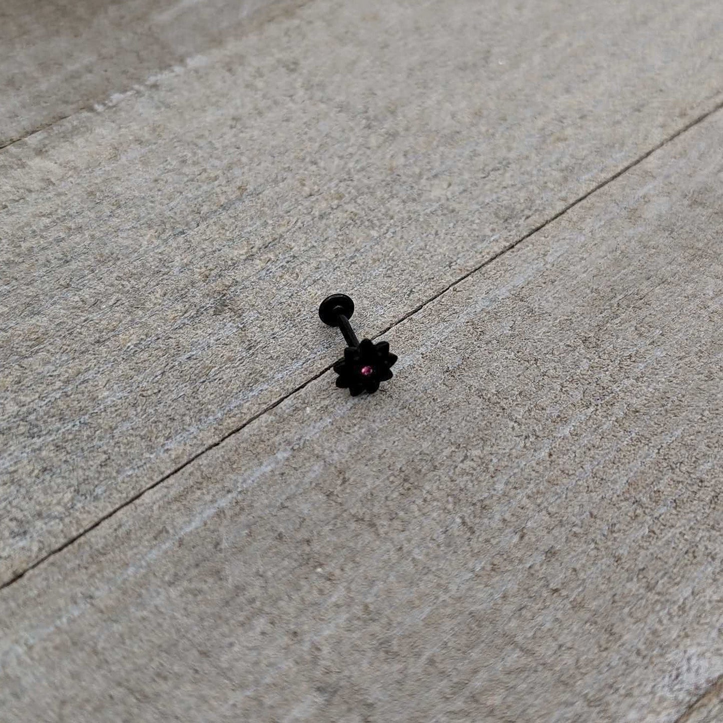 16G 5/16 Pink Gem Black Midnight Flower Labret Monroe Tragus