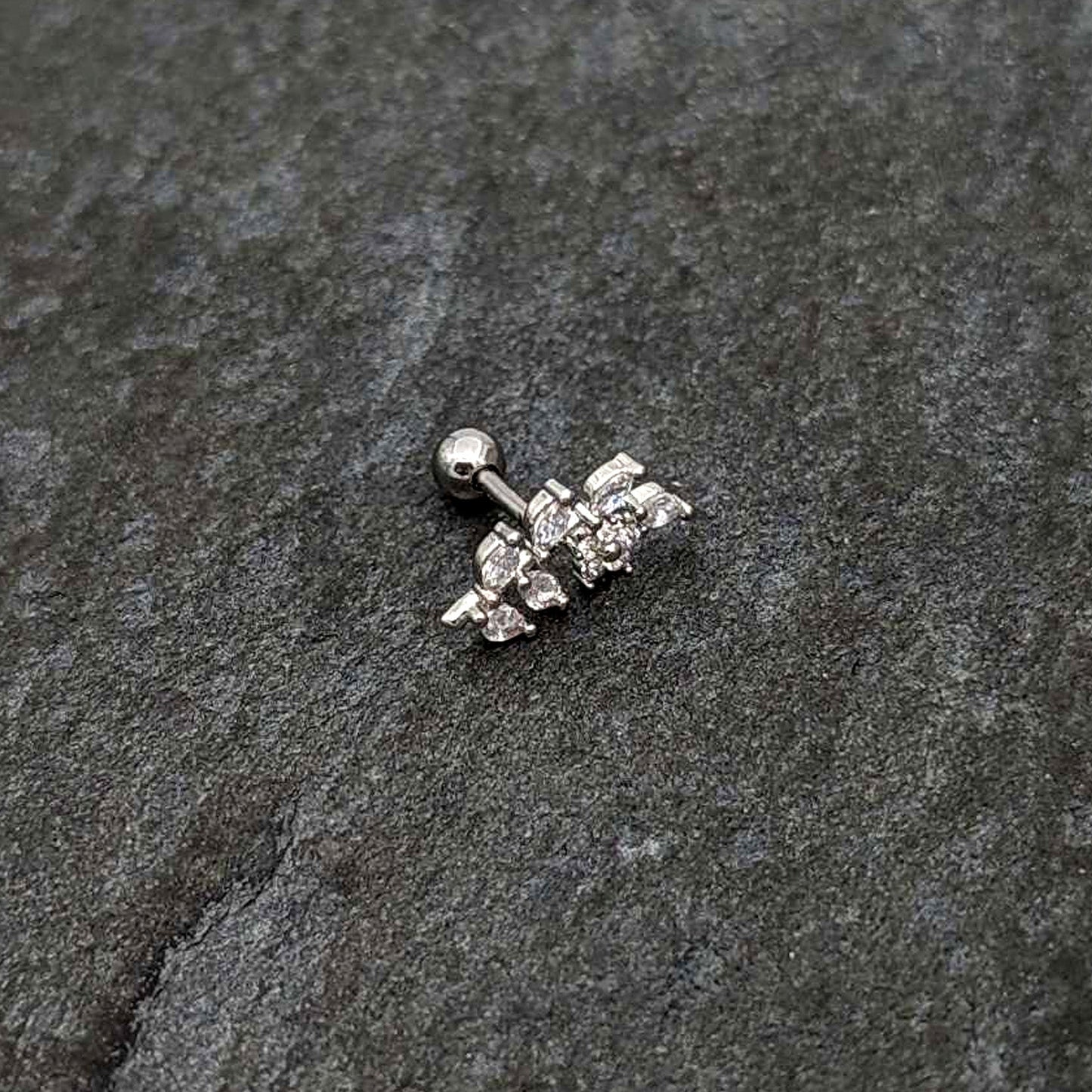 16G 1/4 Clear CZ Gem Flower And Vine Cartilage Tragus Earring