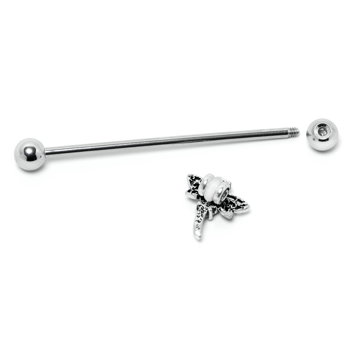 14G Purple Yellow Gem Dragonfly Industrial Barbell 38mm