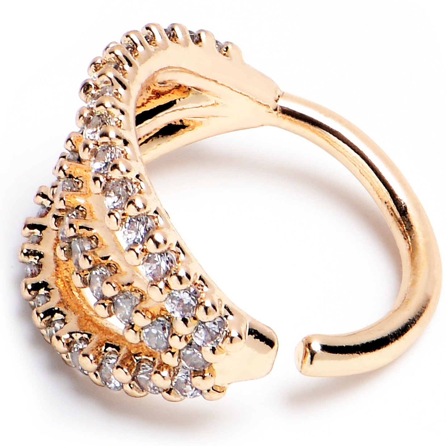 18G 5/16 Clear CZ Gem Gold Tone Faux Triple Hoop Closure Ring