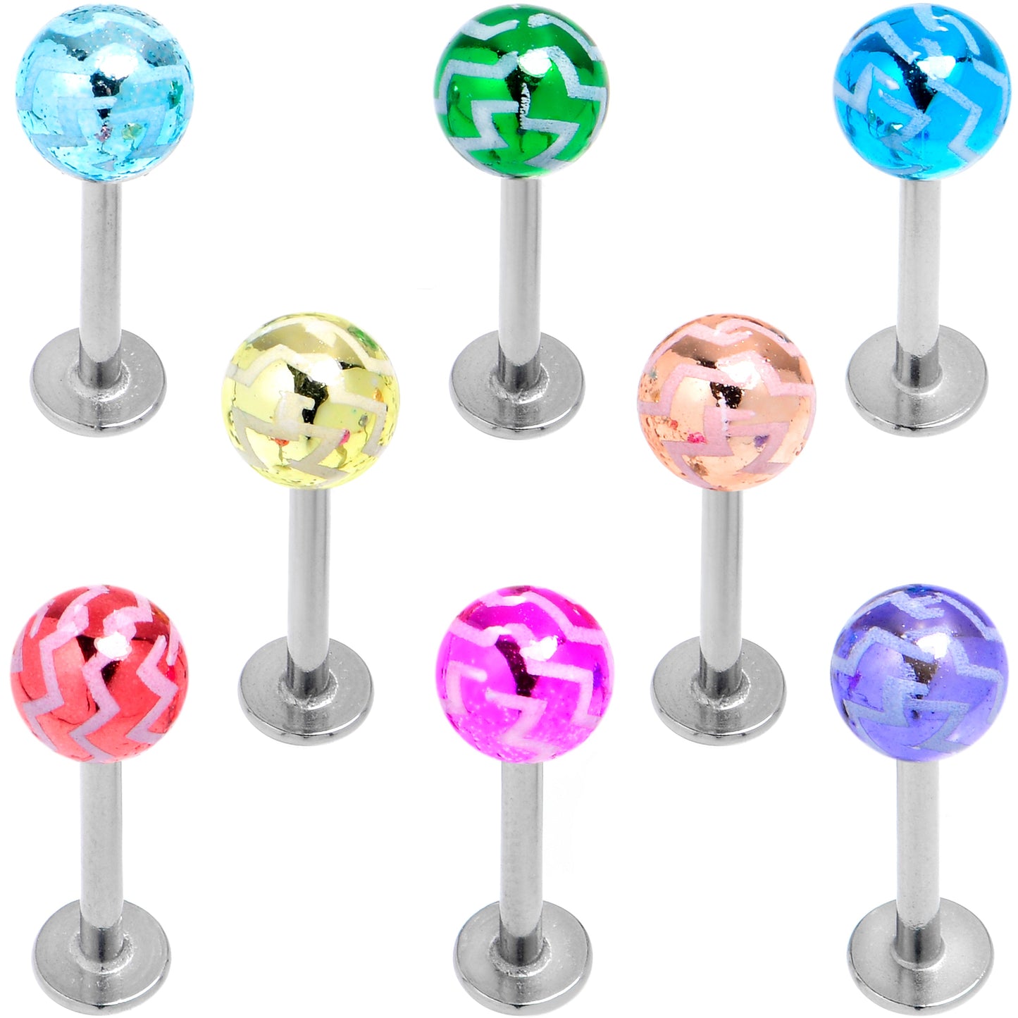 16G 5/16 Zigzag Multicolor Ends Labret Monroe Tragus Set of 8