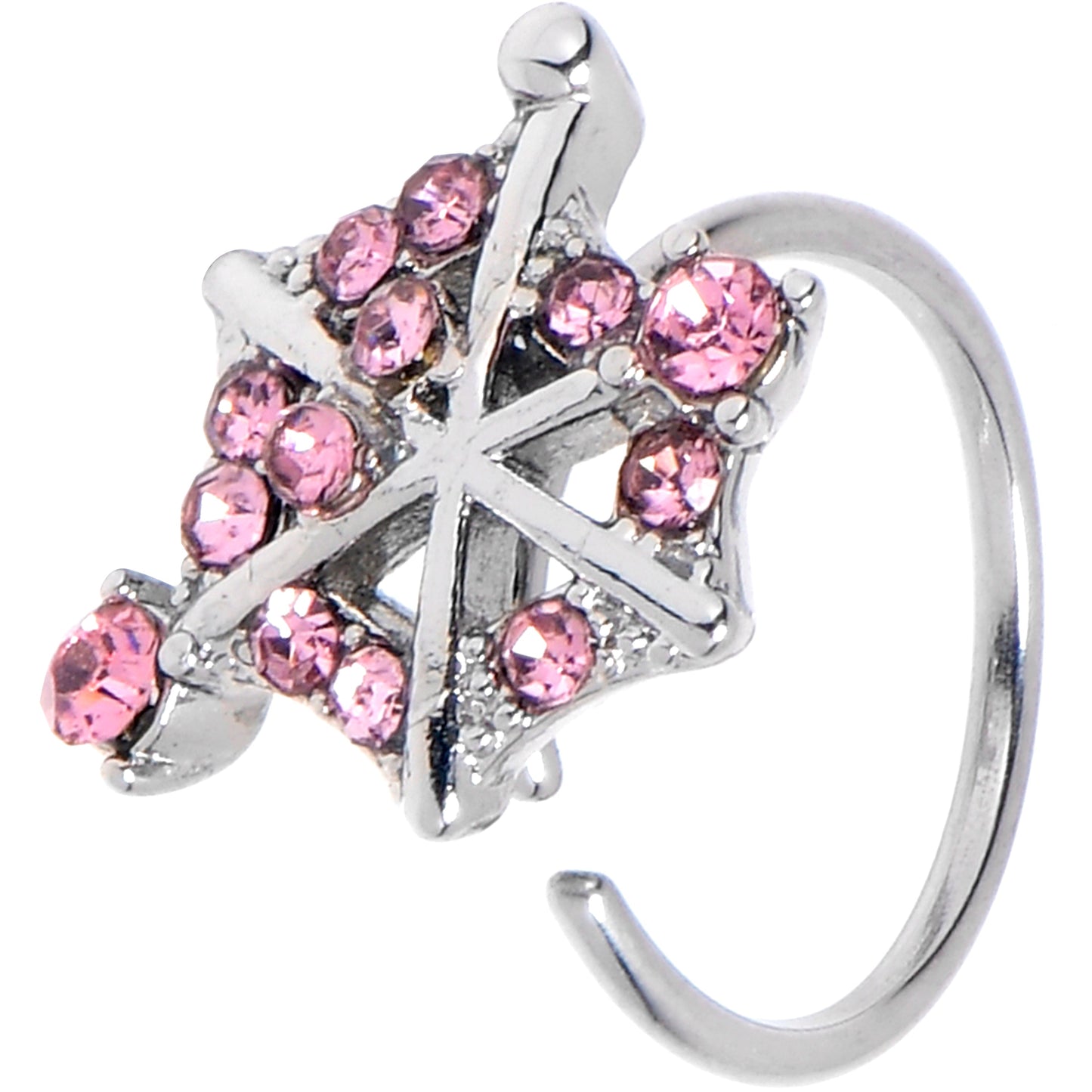 20G 5/16 Pink Gem Spiderweb Goth Nose Hoop