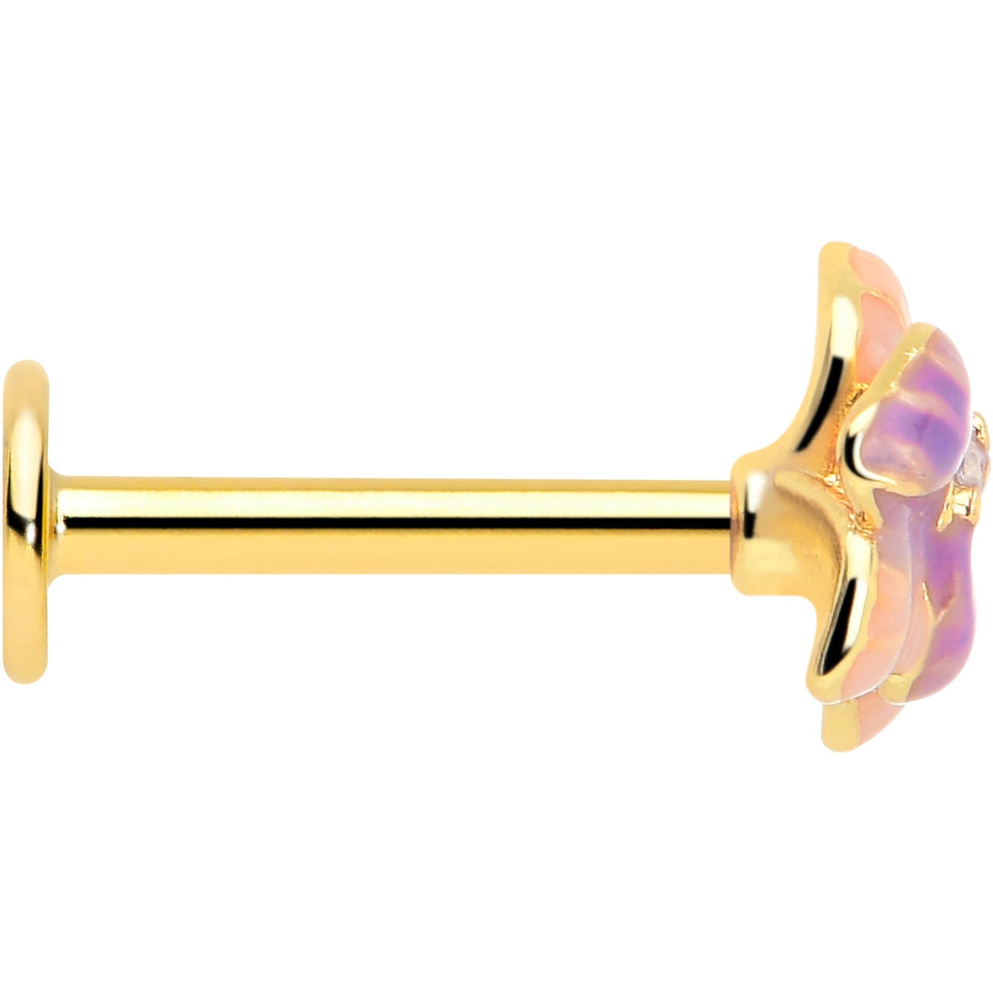 16G 5/16 Clear Gem Gold Tone Pastel Flower Labret Monroe Tragus
