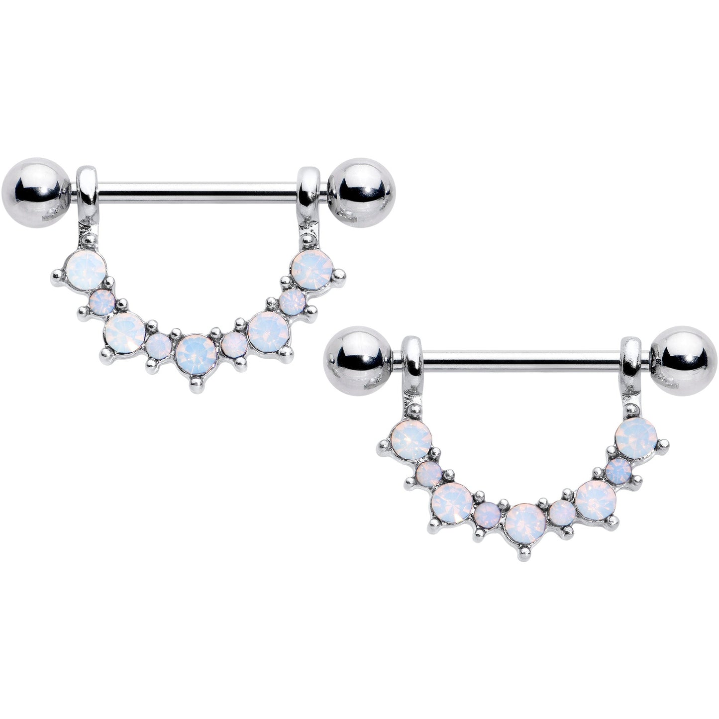 14G 9/16 White Synthetic Opal October Birthstone Nipple Shield Set