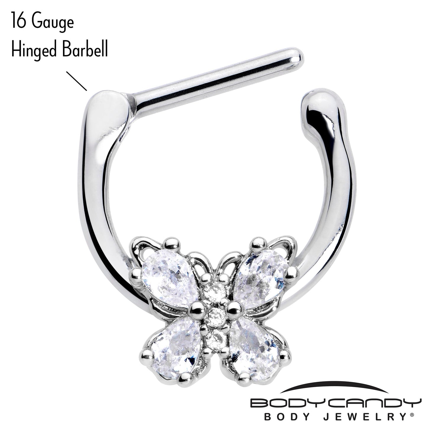 16G 5/16 Clear Gem Baroque Beauty Butterfly Cartilage Clicker