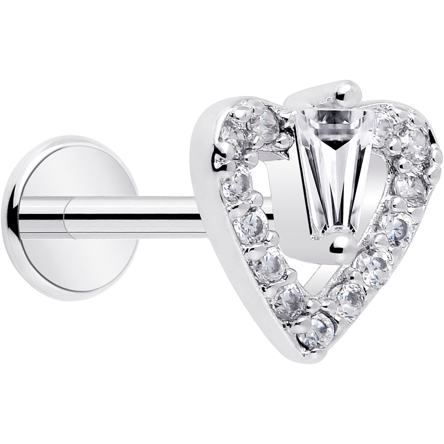 18G 5/16 CZ Gem Heart Threadless Push In Labret Monroe Tragus