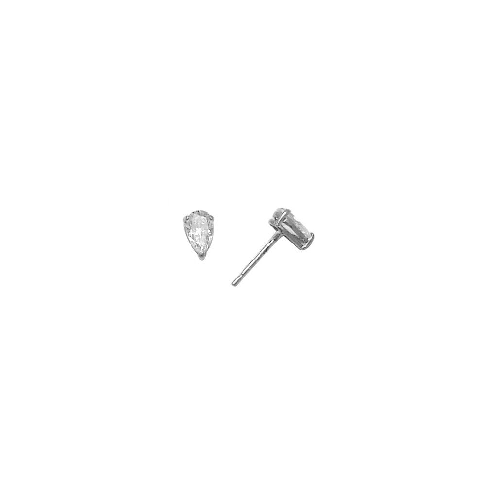 14k White Gold .10ct Basket Set Pear CZ Stud Earrings