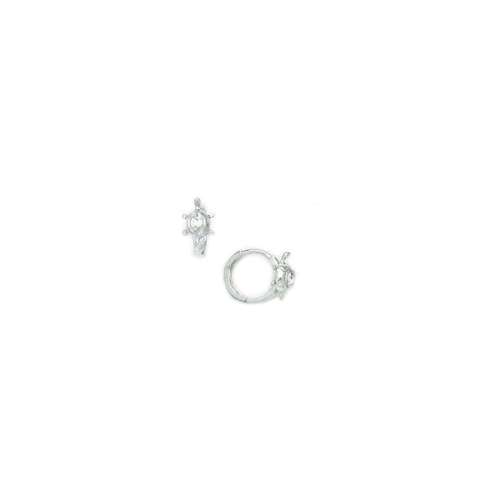 14k White Gold CZ Turtle Huggy Earrings