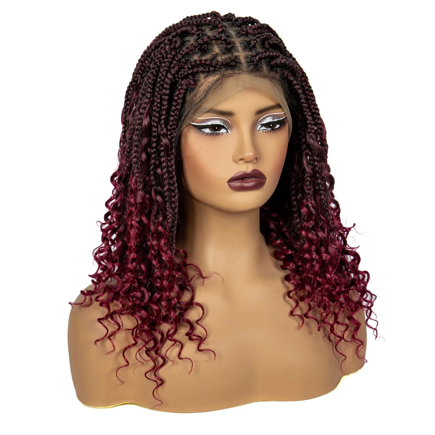 Short Boho Knotless Braids Bob Wig with Curly Ends | Full Lace