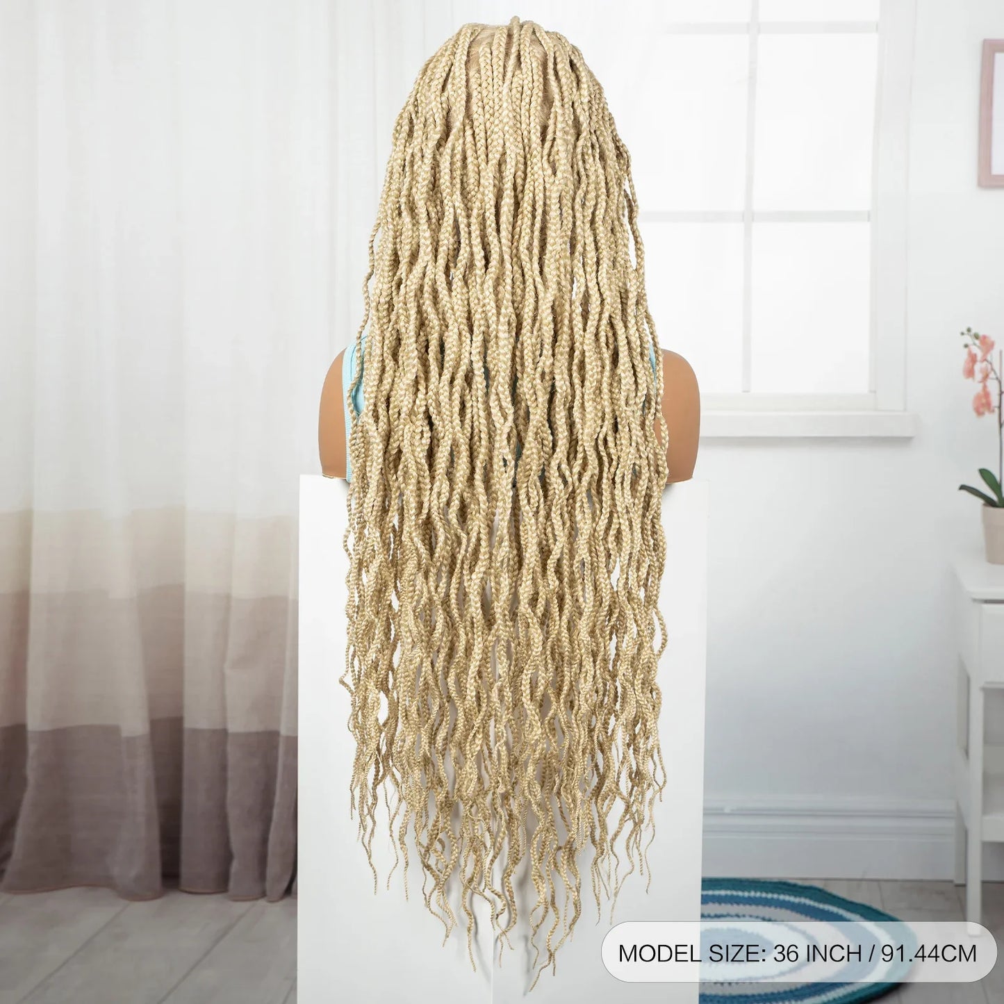 36" Long 613 Blonde Knotless Box Braids Wig | Full Lace Frontal Twist