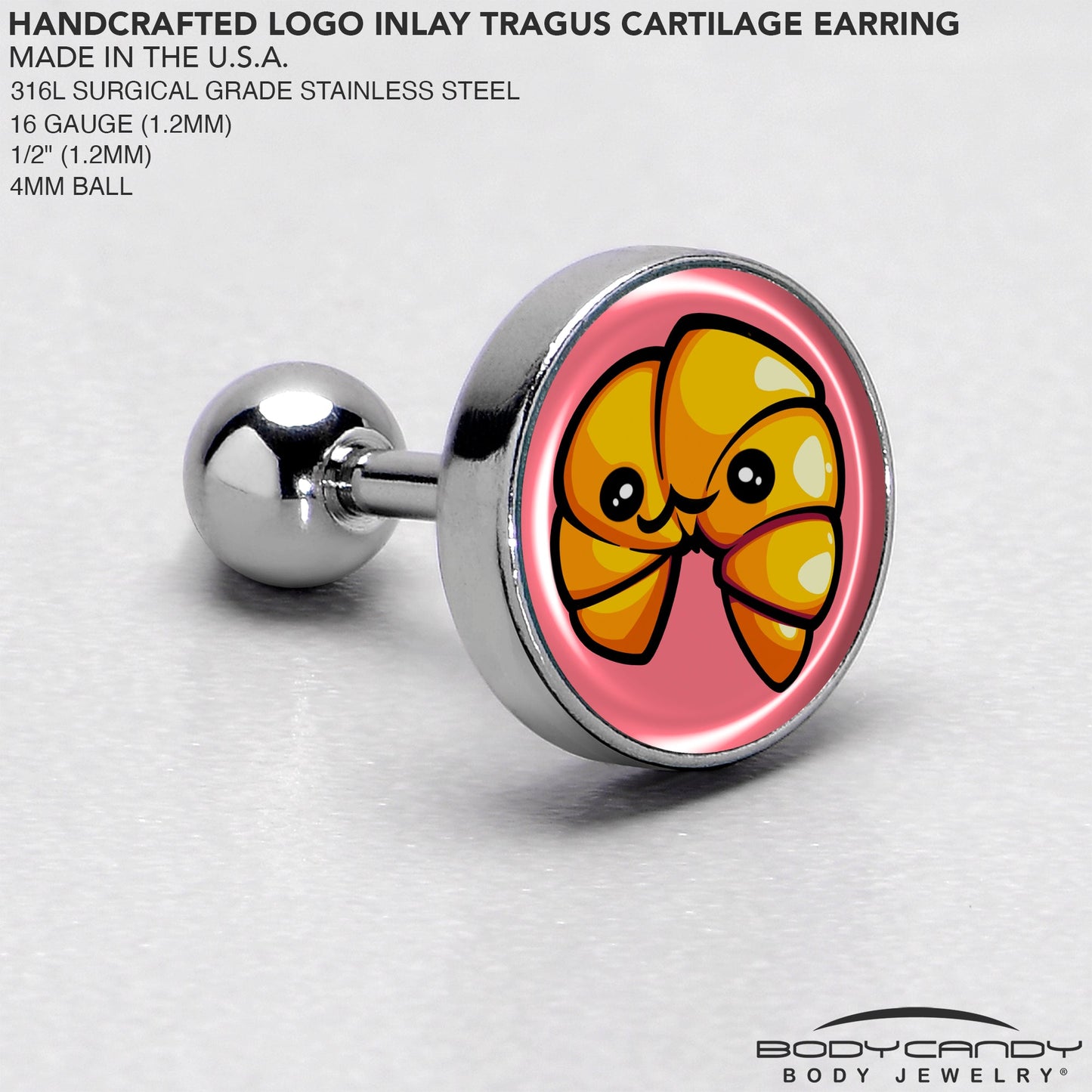 16G 1/4 Quaso Croissant Cartilage Tragus Earring by Onyx O