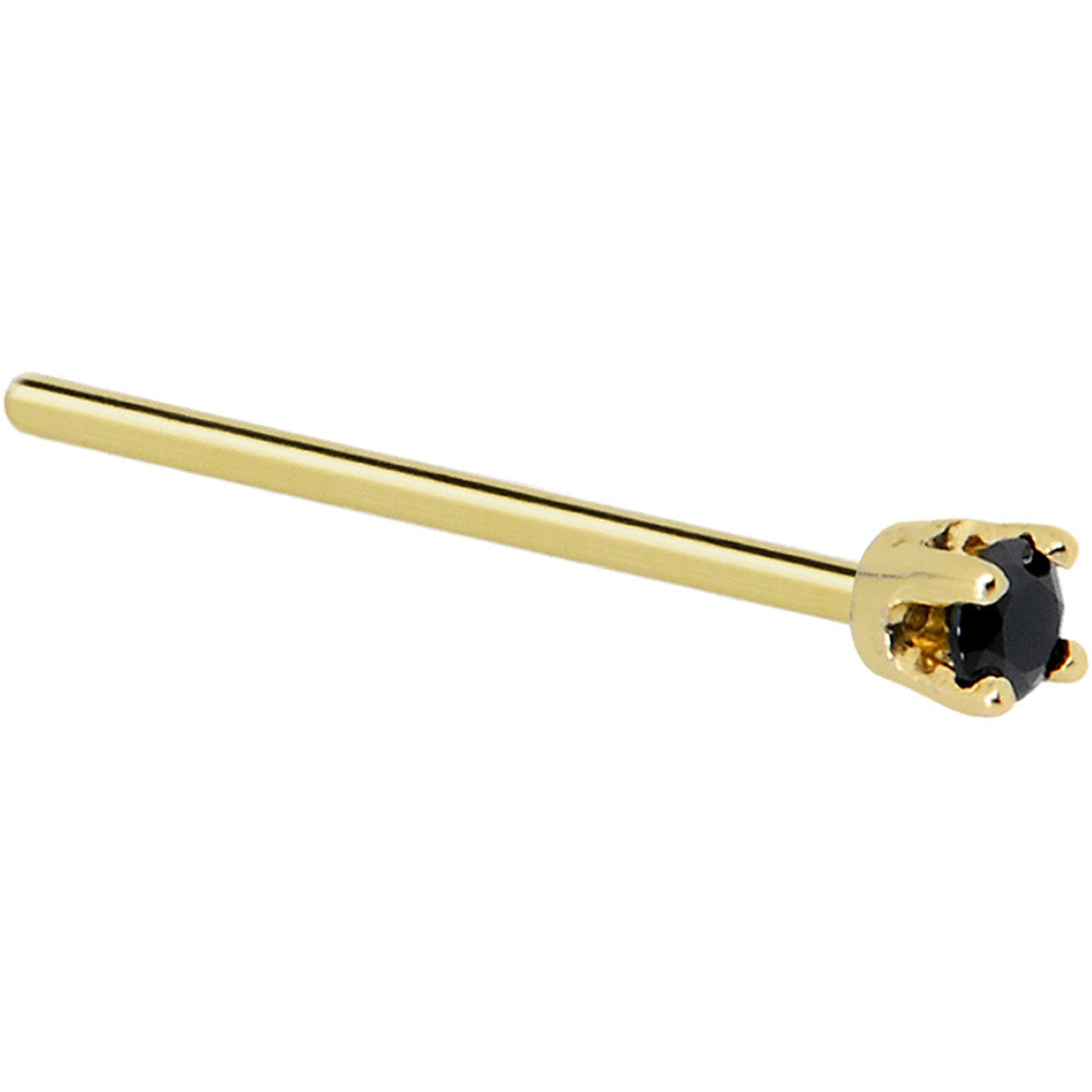 Solid 14K Yellow Gold 2mm Black Cubic Zirconia Nose Ring