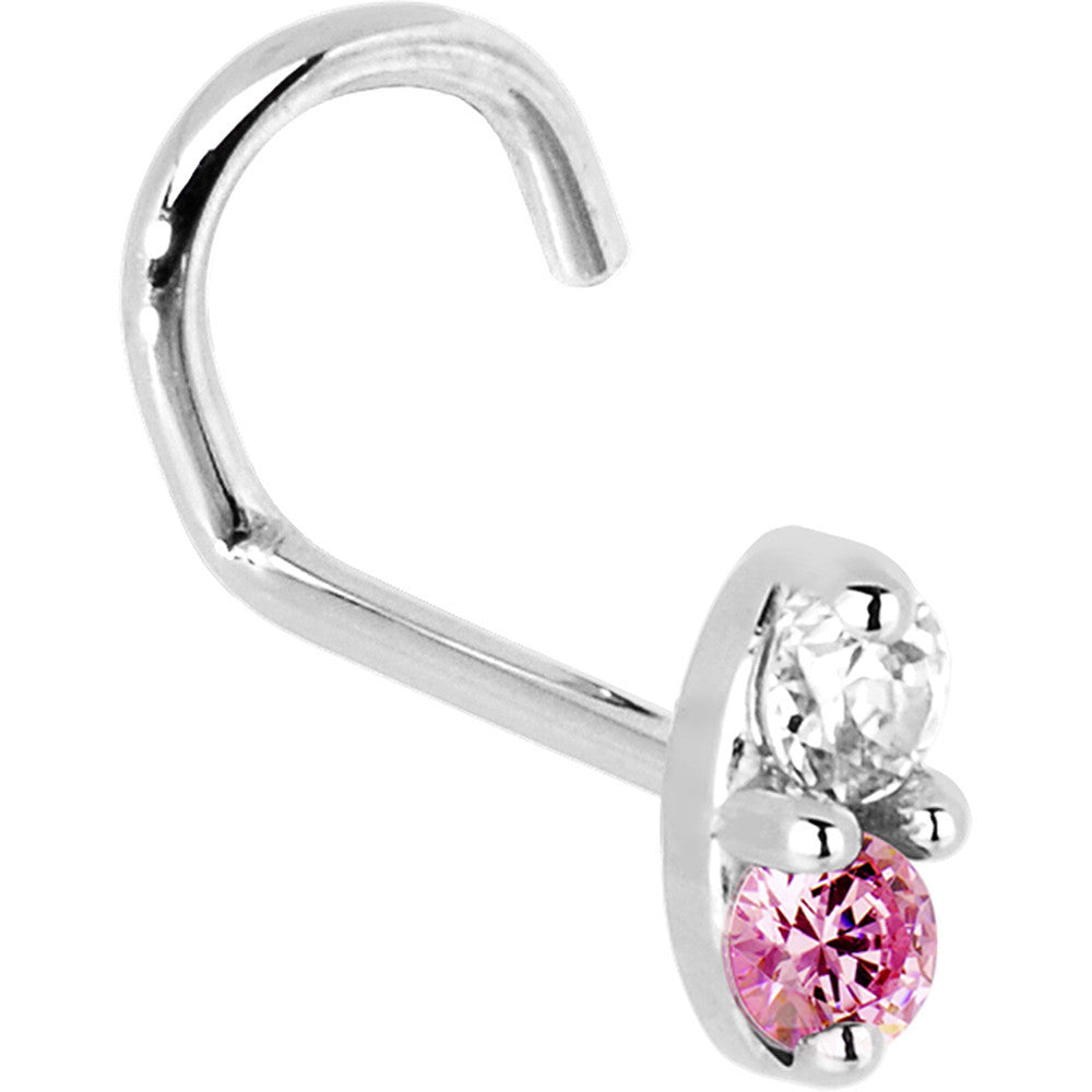 14k White Gold 1.5mm Genuine Pink Sapphire Diamond Marquise Nose Ring