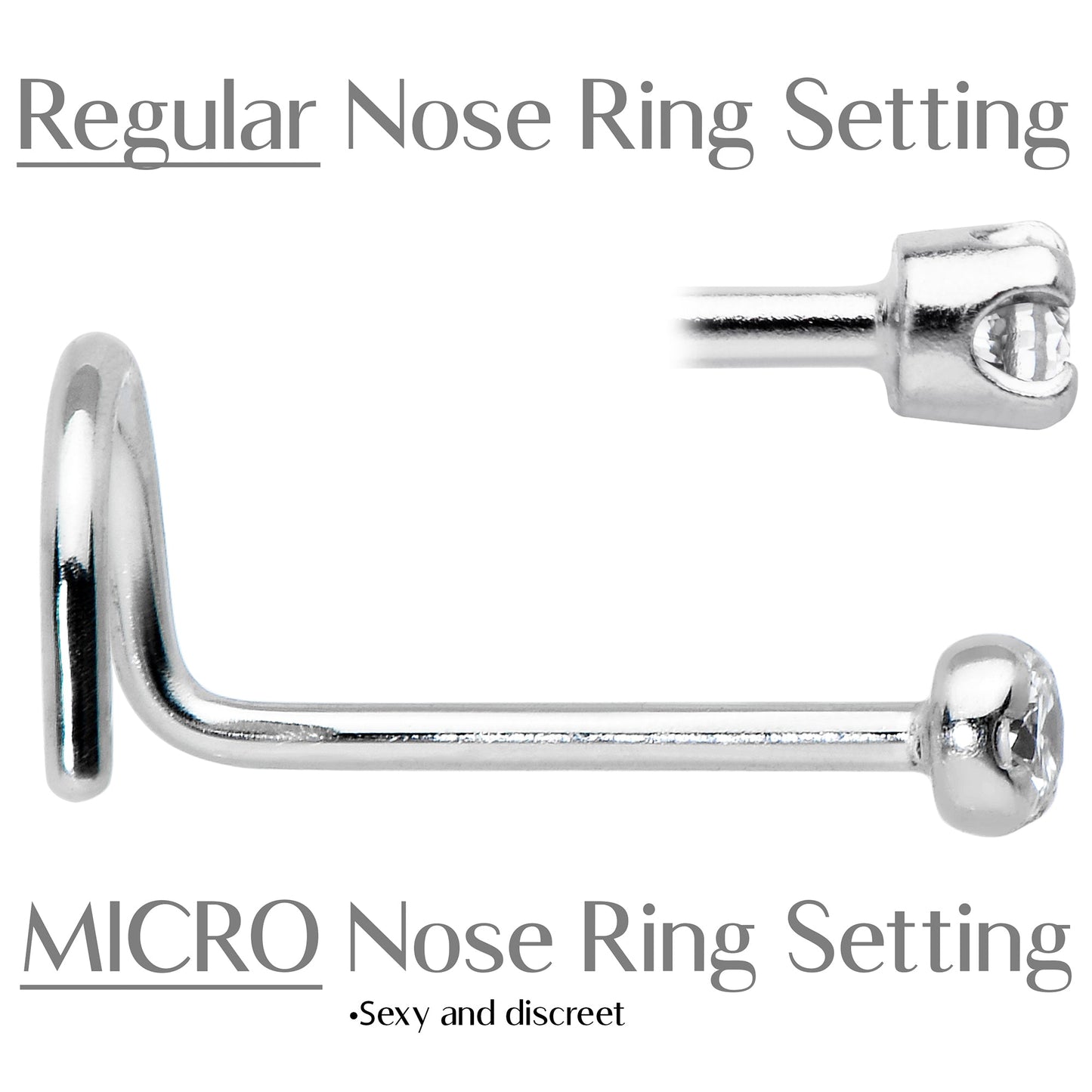 14k Solid White Gold Genuine 1.5mm Diamond Micro Nose Ring